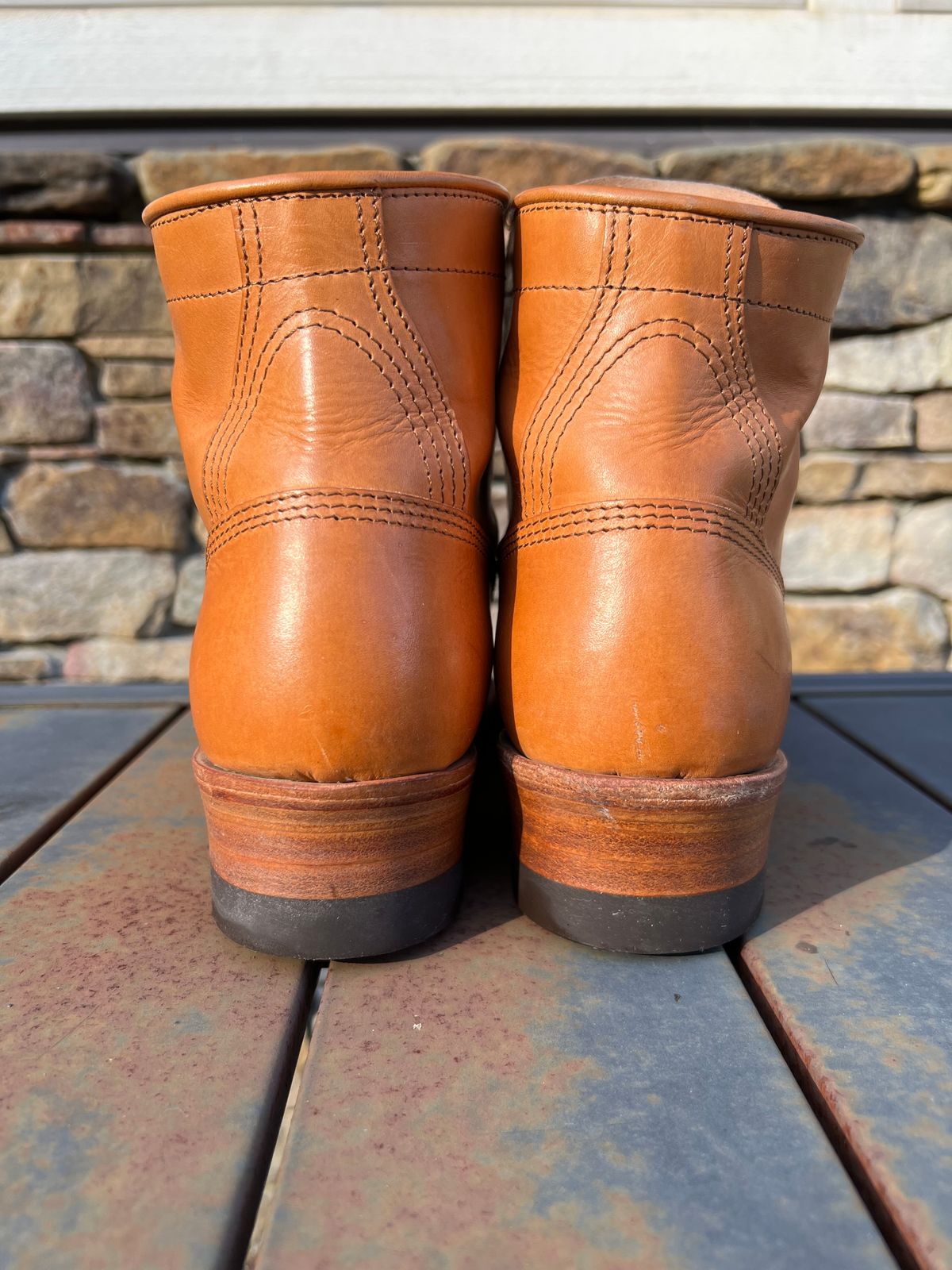 Photo by wvbootsndenim on November 4, 2024 of the John Lofgren Steel Gang Boots in Badalassi Carlo Bone Pueblo.