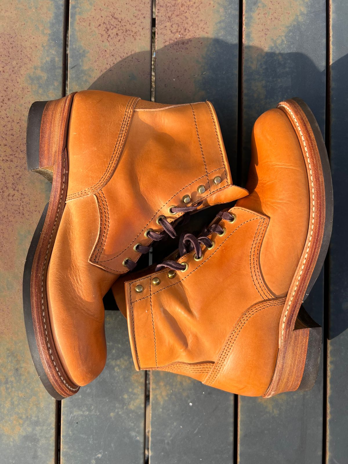 Photo by wvbootsndenim on November 4, 2024 of the John Lofgren Steel Gang Boots in Badalassi Carlo Bone Pueblo.