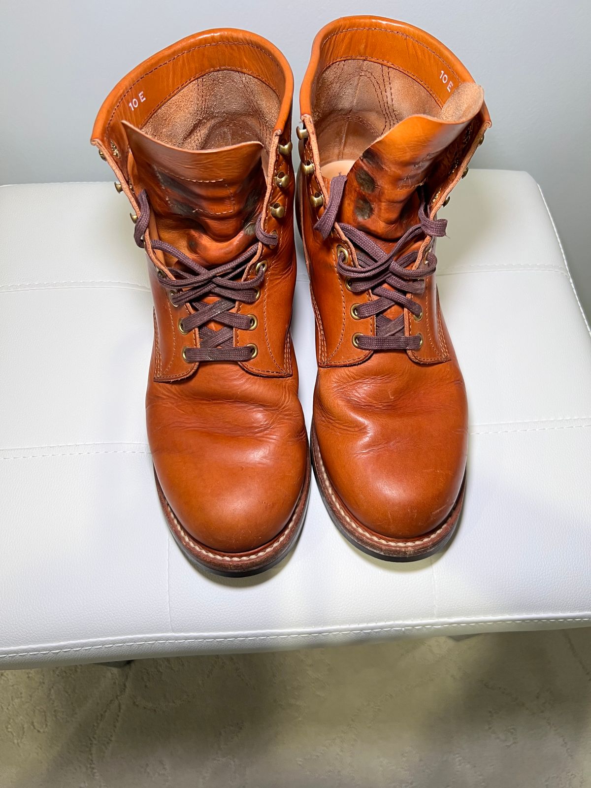Photo by wvbootsndenim on April 6, 2025 of the John Lofgren Steel Gang Boots in Badalassi Carlo Bone Pueblo.
