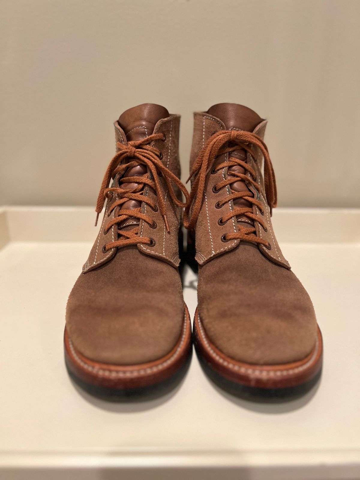 Photo by wvbootsndenim on November 5, 2025 of the John Lofgren M-43 Service Shoes in Horween Natural Chromexcel Roughout.