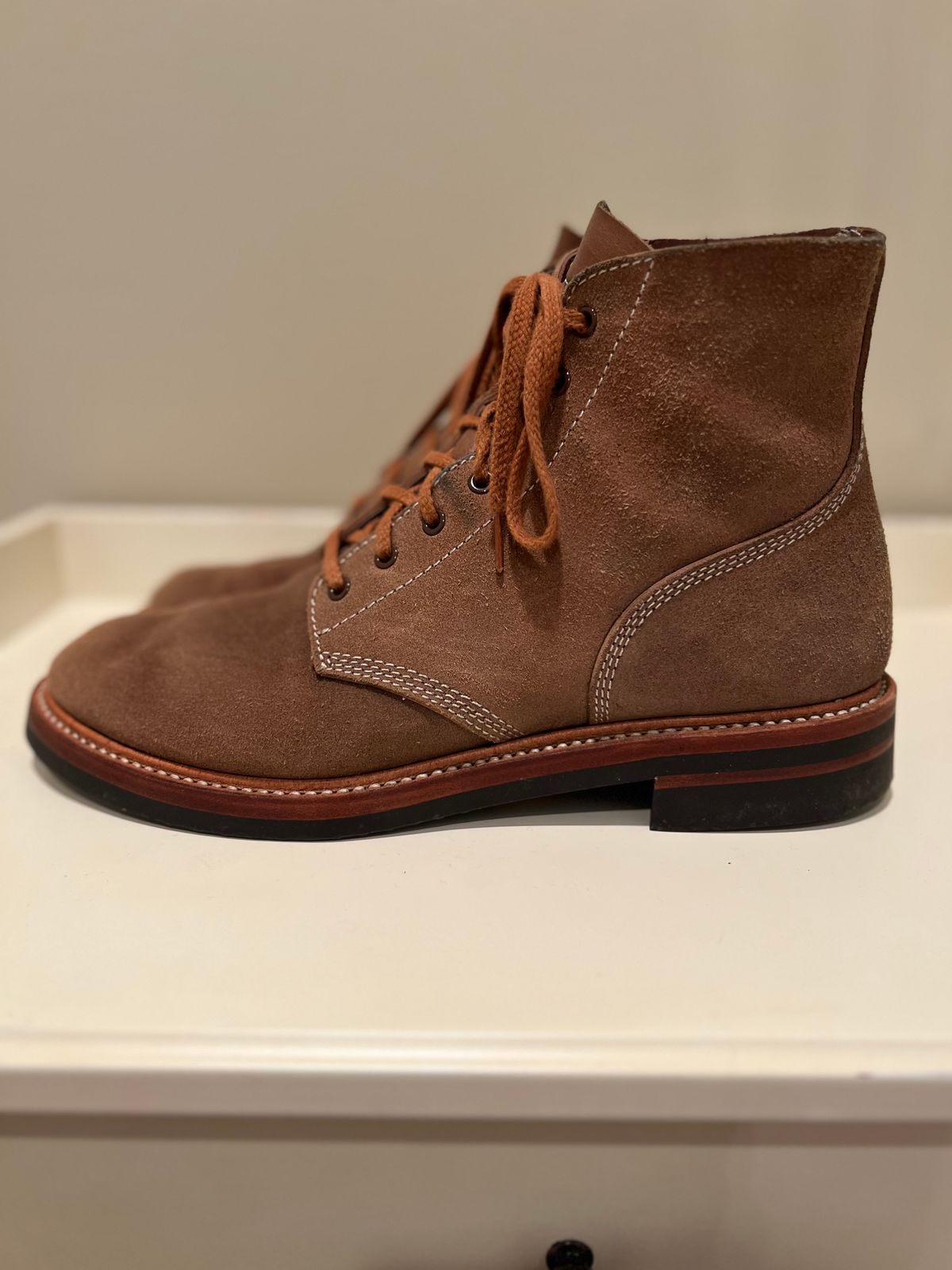 Photo by wvbootsndenim on November 5, 2025 of the John Lofgren M-43 Service Shoes in Horween Natural Chromexcel Roughout.