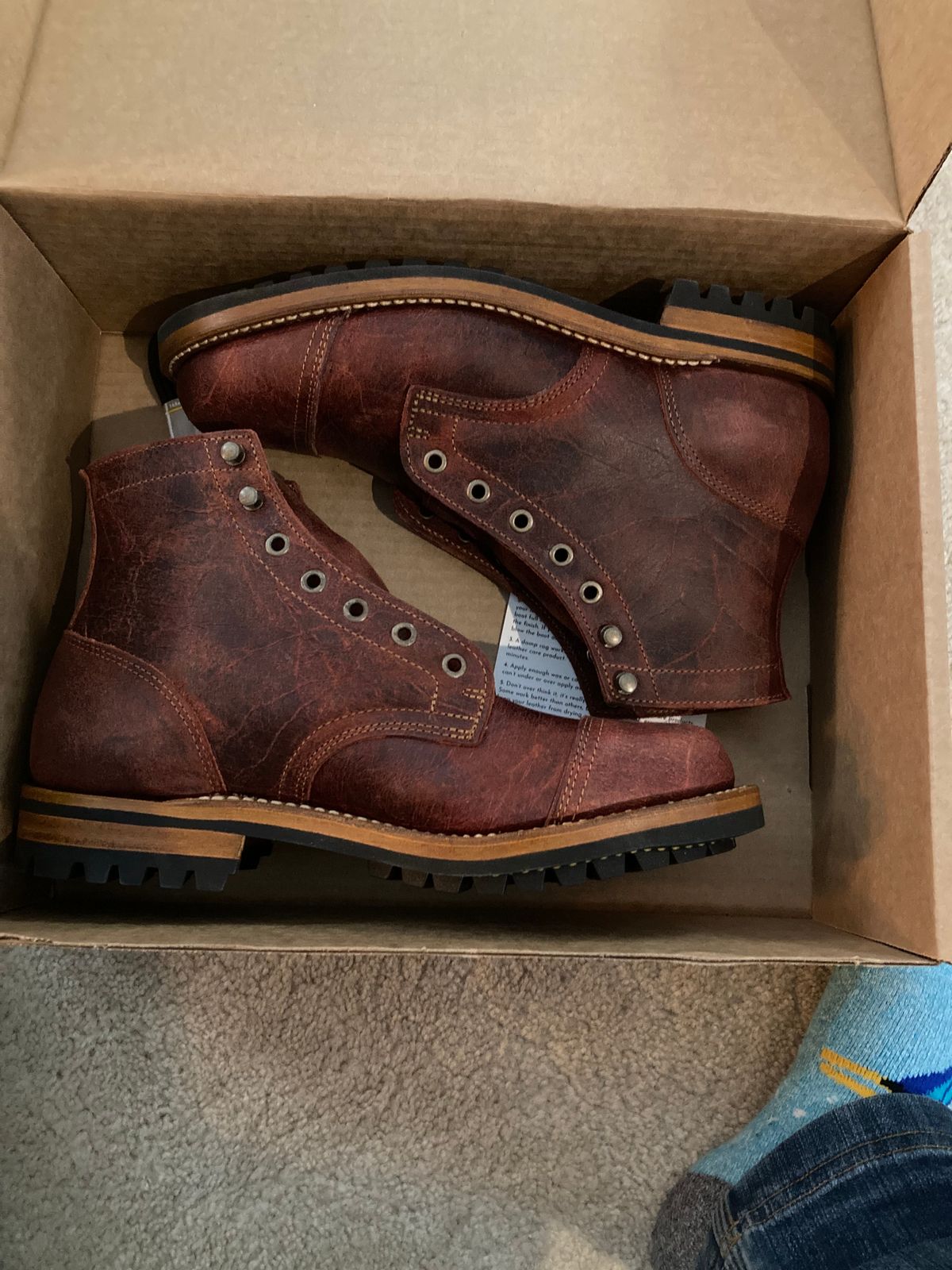 Photo by cconway816 on October 2, 2024 of the Truman Cap Toe Boot in C.F. Stead Russet Red Crazy Cow.
