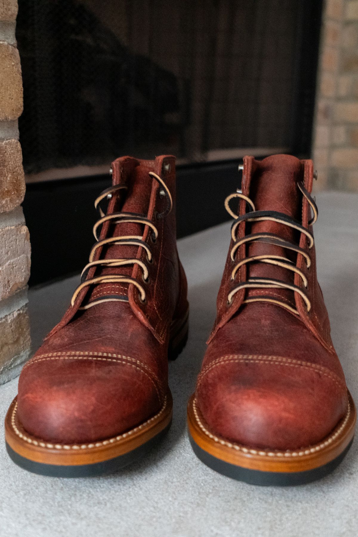 Photo by cconway816 on October 2, 2024 of the Truman Cap Toe Boot in C.F. Stead Russet Red Crazy Cow.