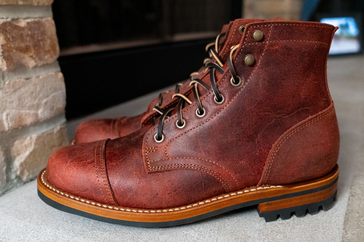 Photo by cconway816 on October 2, 2024 of the Truman Cap Toe Boot in C.F. Stead Russet Red Crazy Cow.