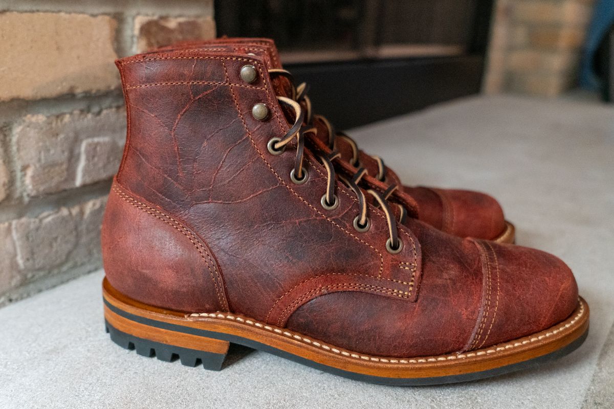 Photo by cconway816 on October 2, 2024 of the Truman Cap Toe Boot in C.F. Stead Russet Red Crazy Cow.