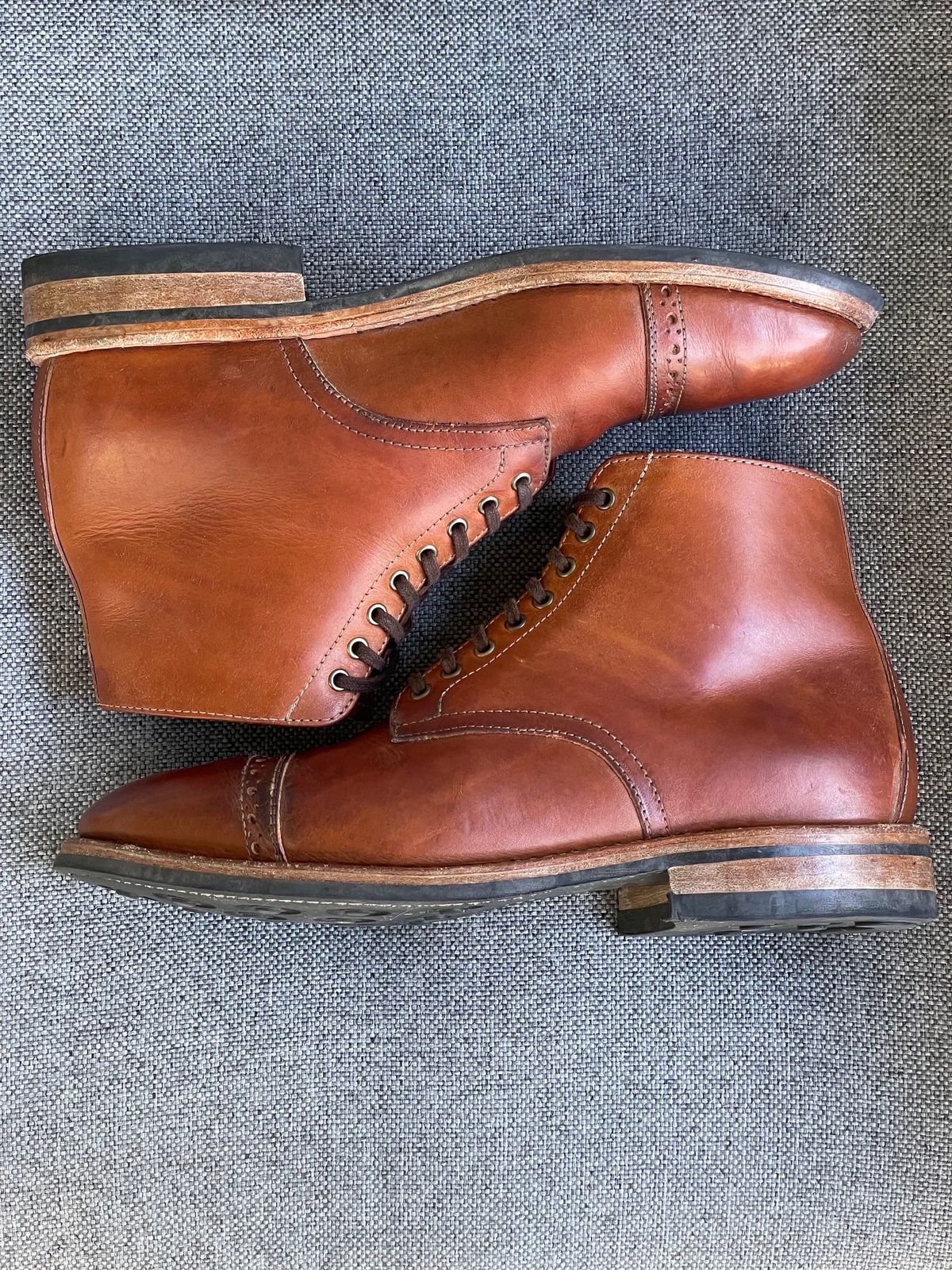 Photo by prock1820 on November 1, 2023 of the Oak Street Bootmakers Lakeshore Boot in Badalassi Carlo Cognac Pueblo Veg Crust.