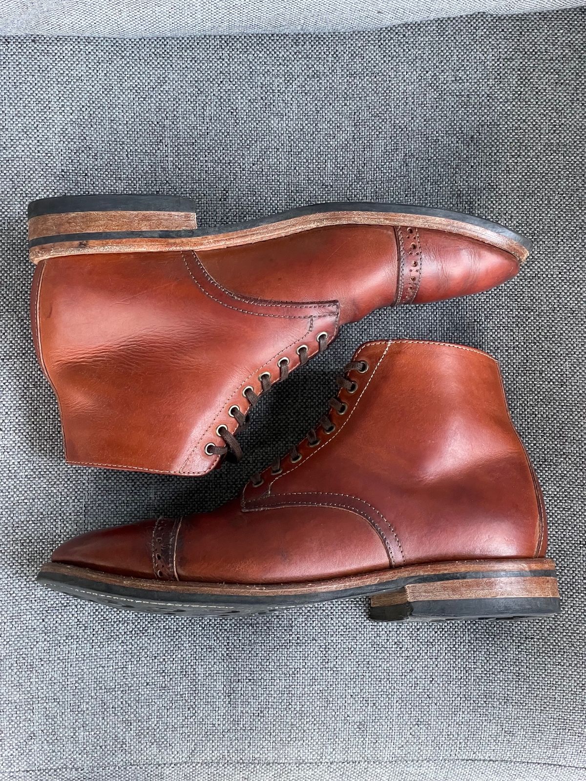 Photo by prock1820 on January 2, 2024 of the Oak Street Bootmakers Lakeshore Boot in Badalassi Carlo Cognac Pueblo Veg Crust.