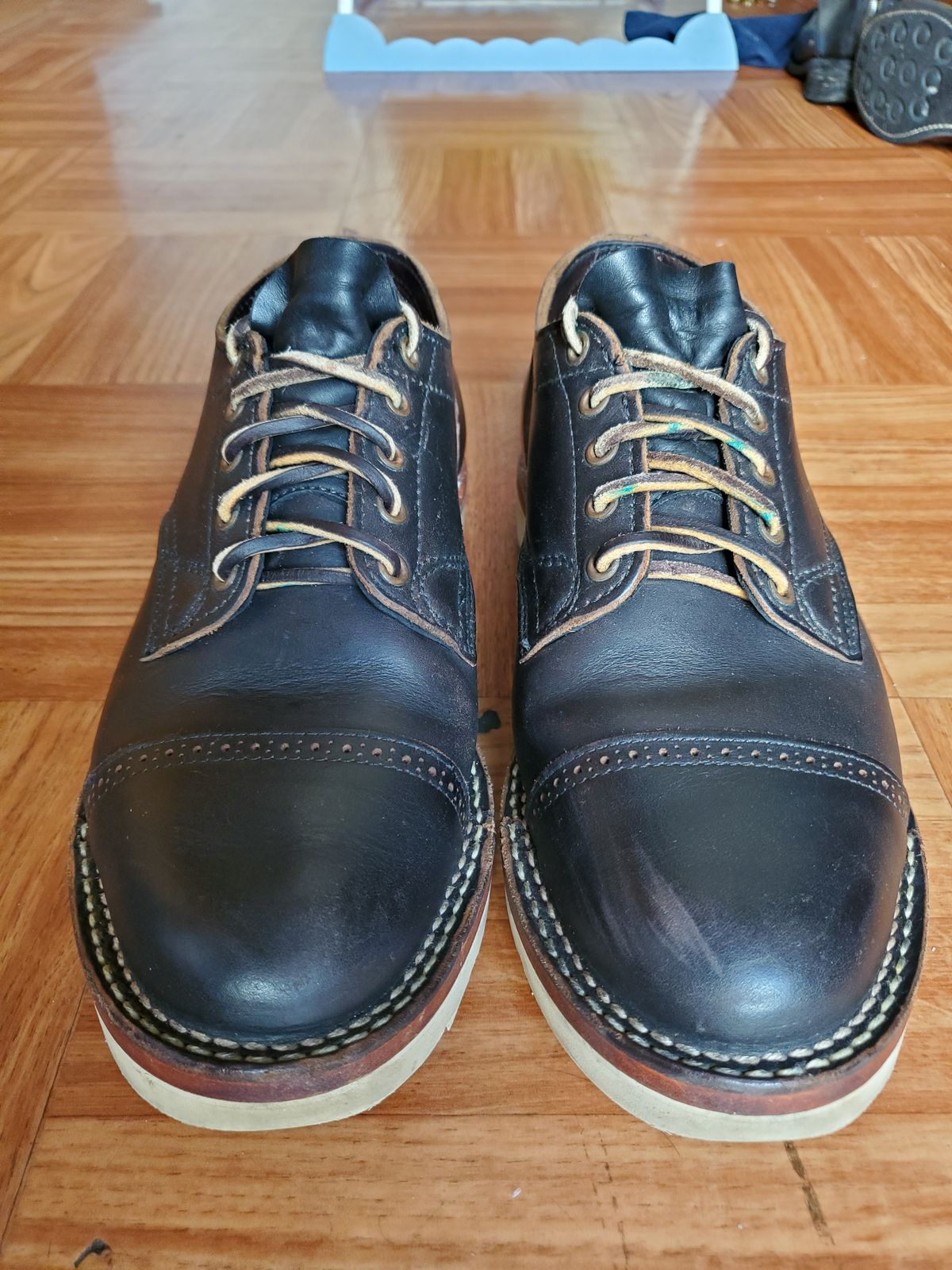 Photo by icarusflies95 on November 5, 2023 of the Viberg 145 Oxford in Horween Black Chromexcel.