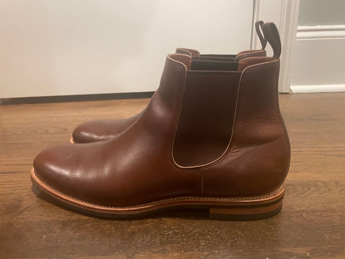 Photo by agpresto on March 3, 2023 of the Grant Stone Chelsea Boot in Horween Crimson Chromexcel.