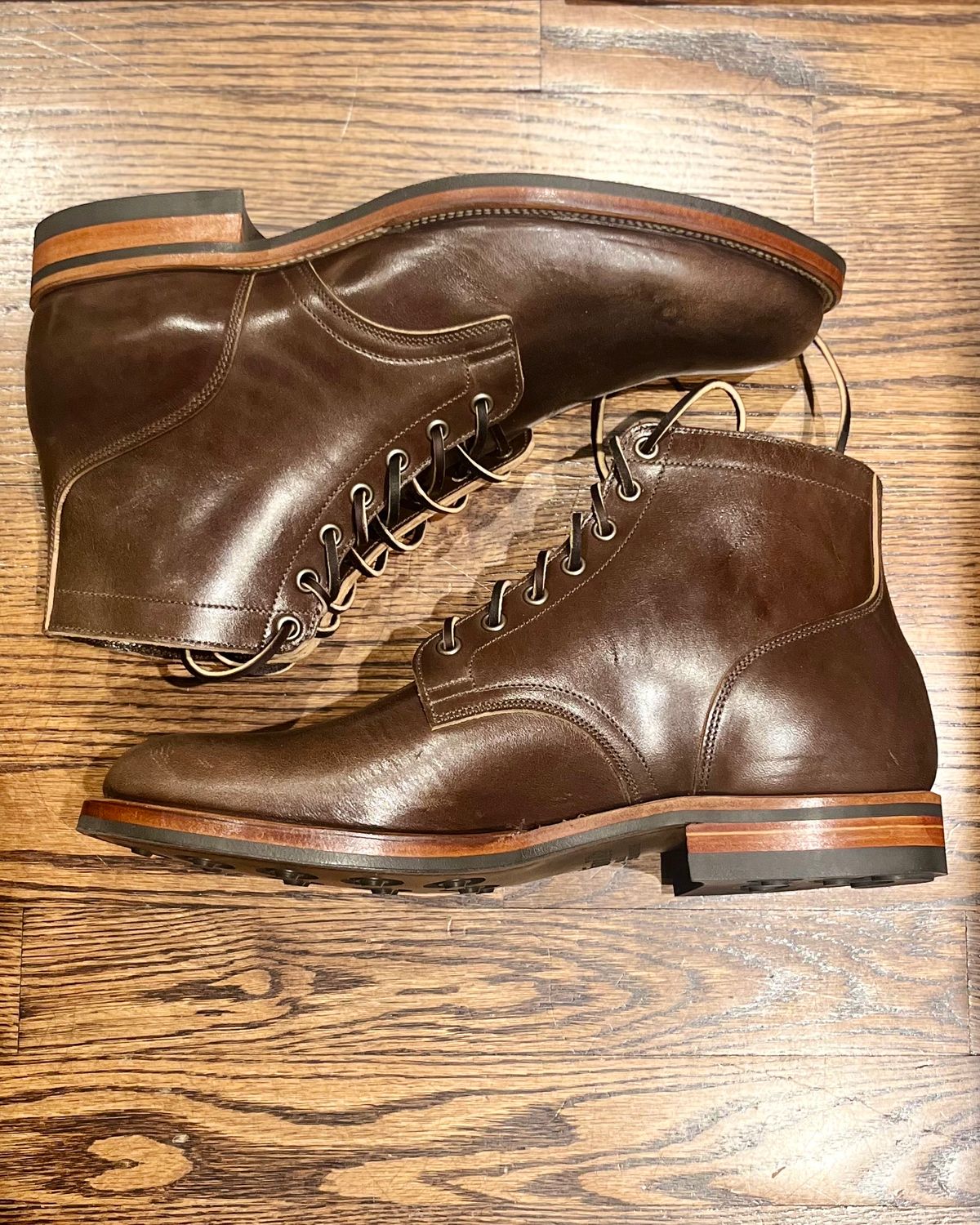 Photo by CellBlaster on December 12, 2023 of the Viberg Service Boot in Maryam Muschio TPR Horsebutt.