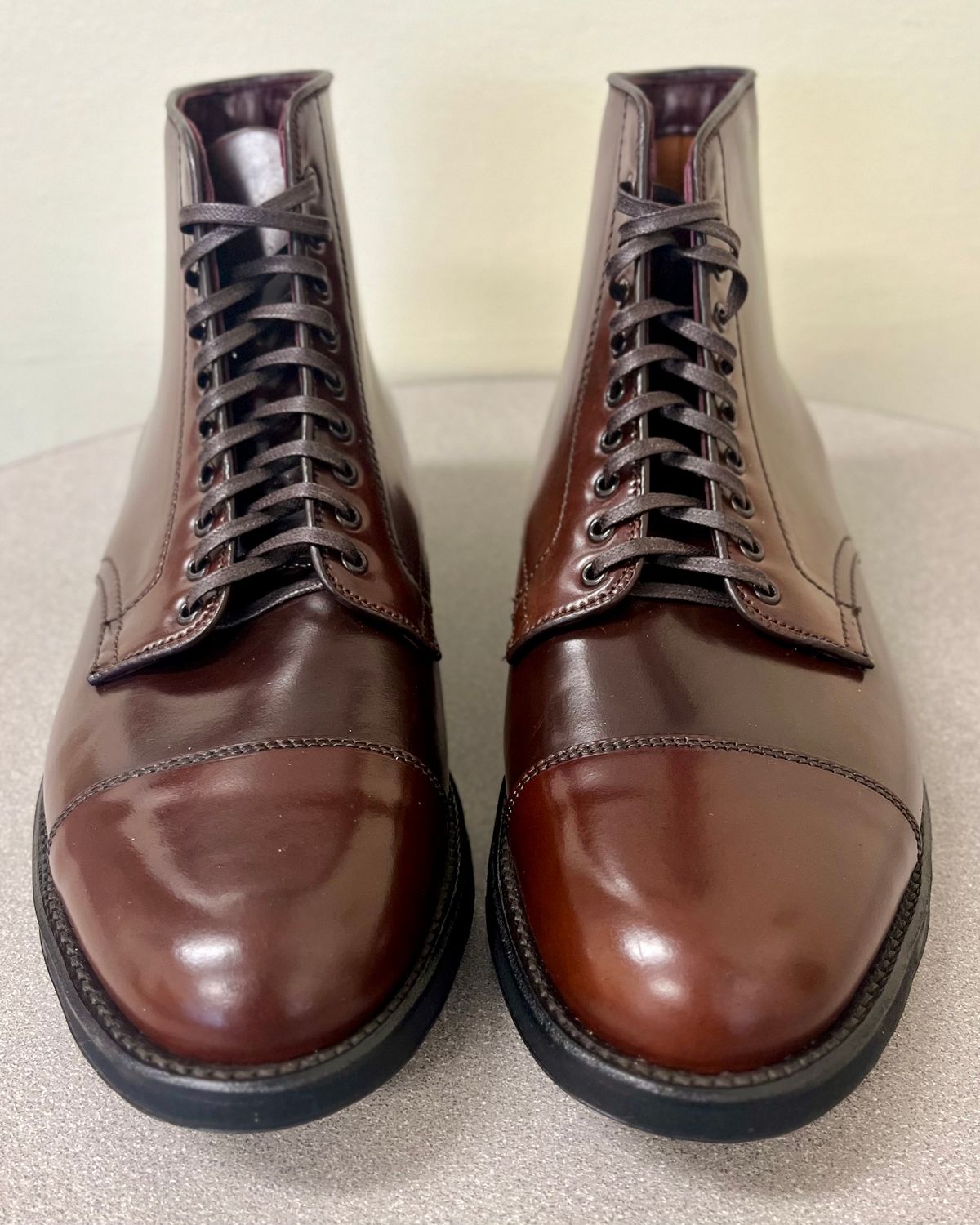 Photo by CellBlaster on October 4, 2023 of the Alden Straight Tip Boot in Horween Color 8 Shell Cordovan.