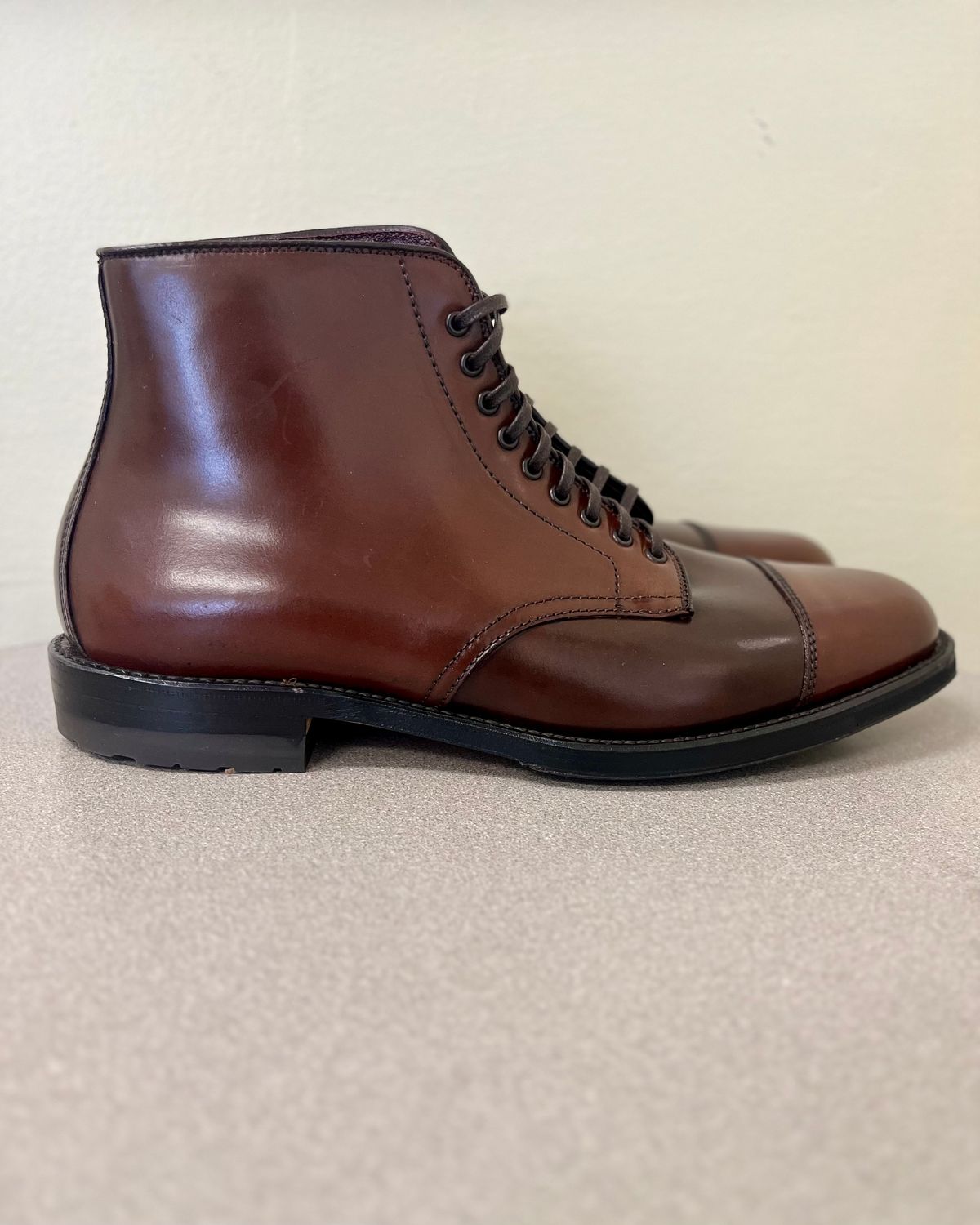 Photo by CellBlaster on October 4, 2023 of the Alden Straight Tip Boot in Horween Color 8 Shell Cordovan.