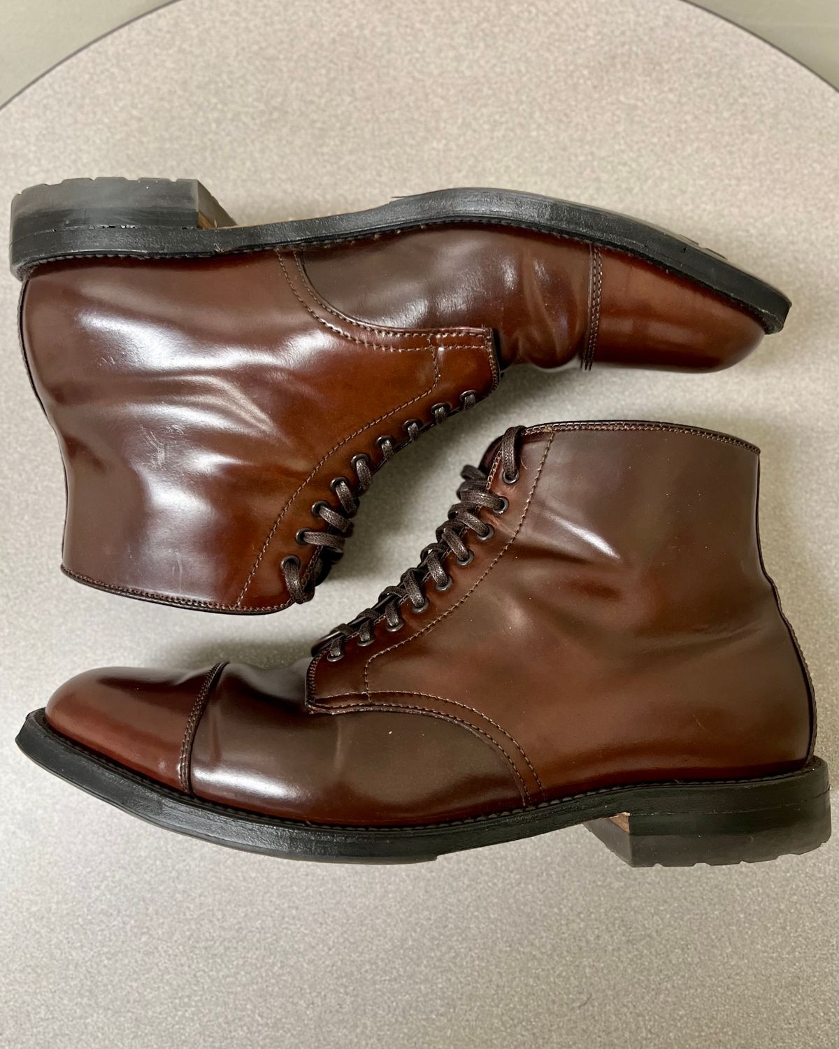 Photo by CellBlaster on November 3, 2023 of the Alden Straight Tip Boot in Horween Color 8 Shell Cordovan.