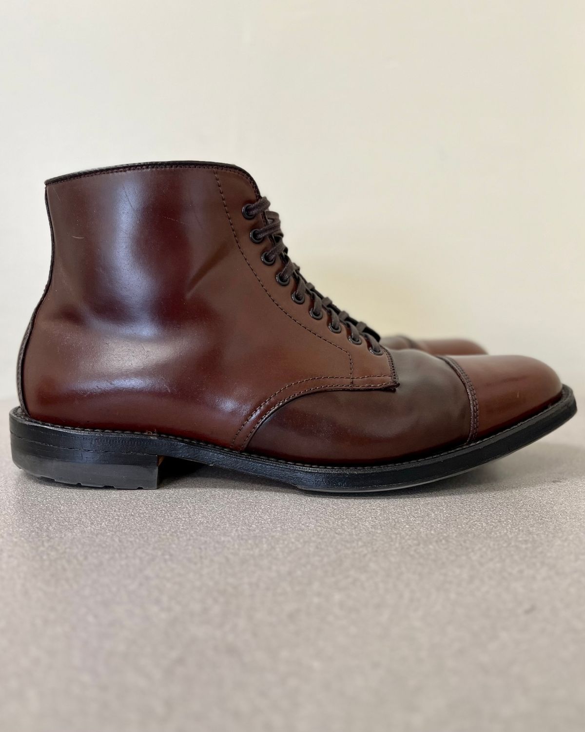Photo by CellBlaster on November 3, 2023 of the Alden Straight Tip Boot in Horween Color 8 Shell Cordovan.