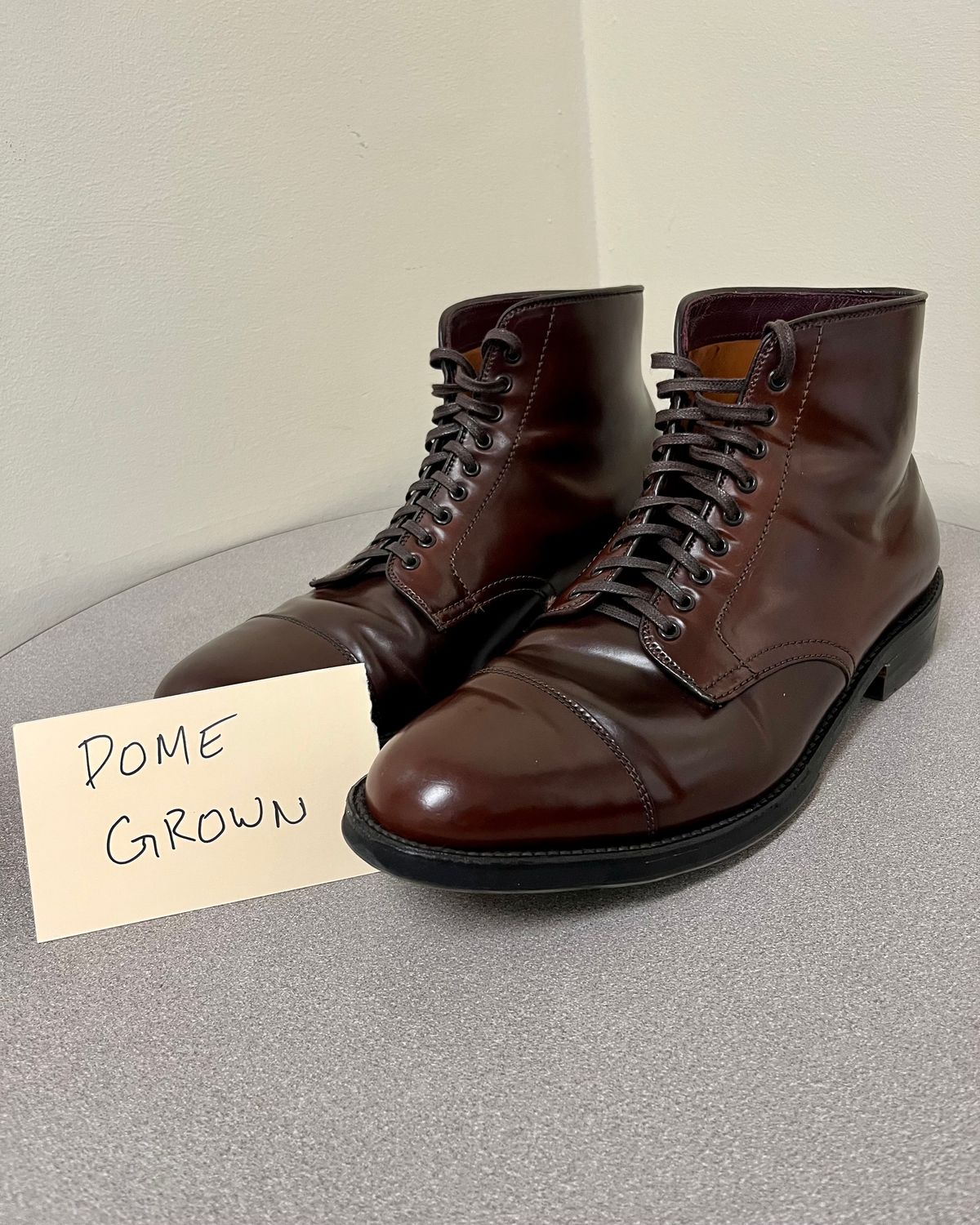 Photo by CellBlaster on November 3, 2023 of the Alden Straight Tip Boot in Horween Color 8 Shell Cordovan.