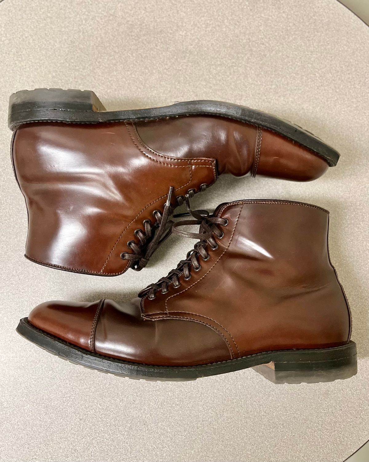 Photo by CellBlaster on December 12, 2023 of the Alden Straight Tip Boot in Horween Color 8 Shell Cordovan.