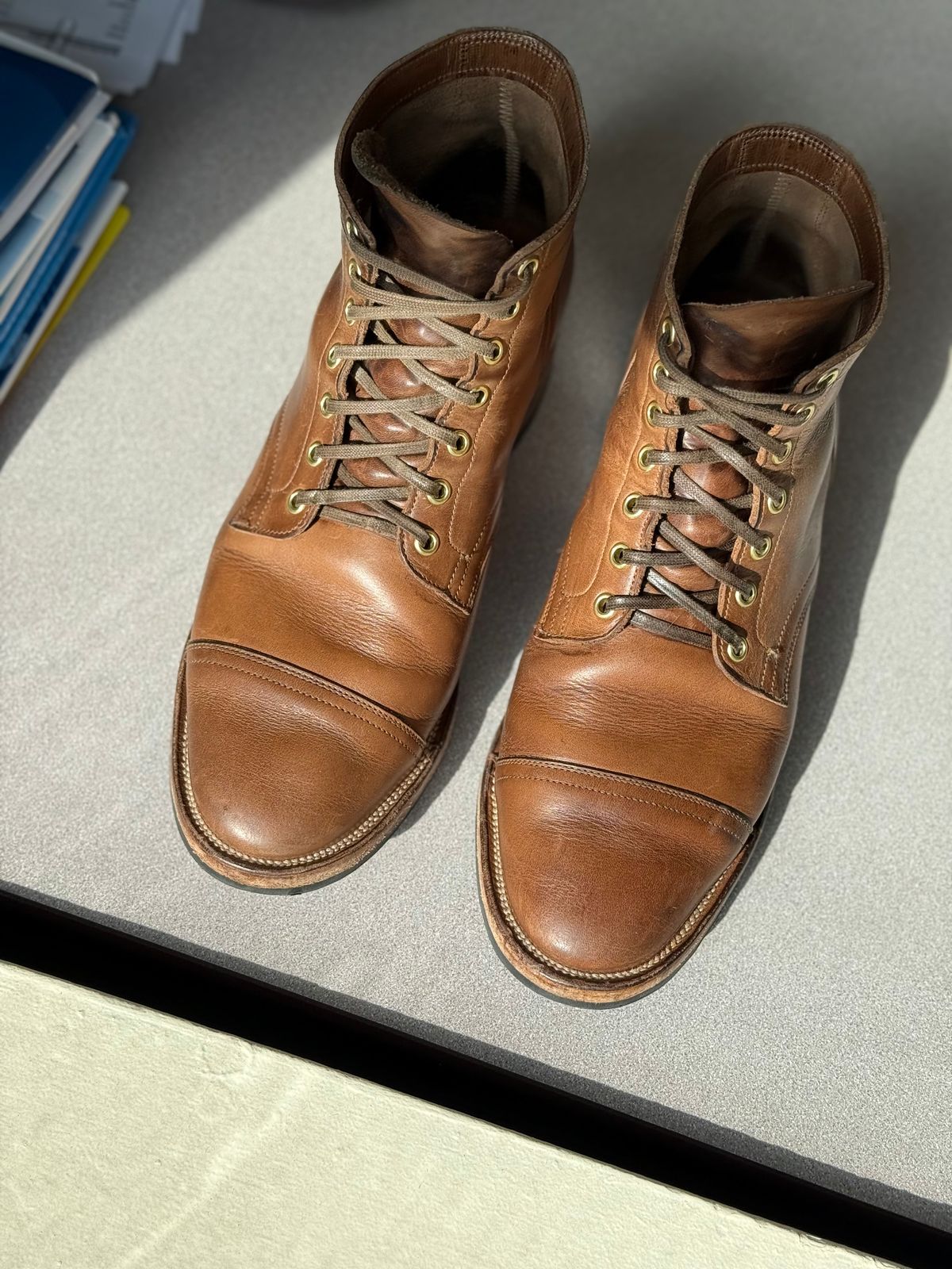 Photo by CellBlaster on October 18, 2024 of the Viberg Service Boot in Horween Natural Chromexcel.
