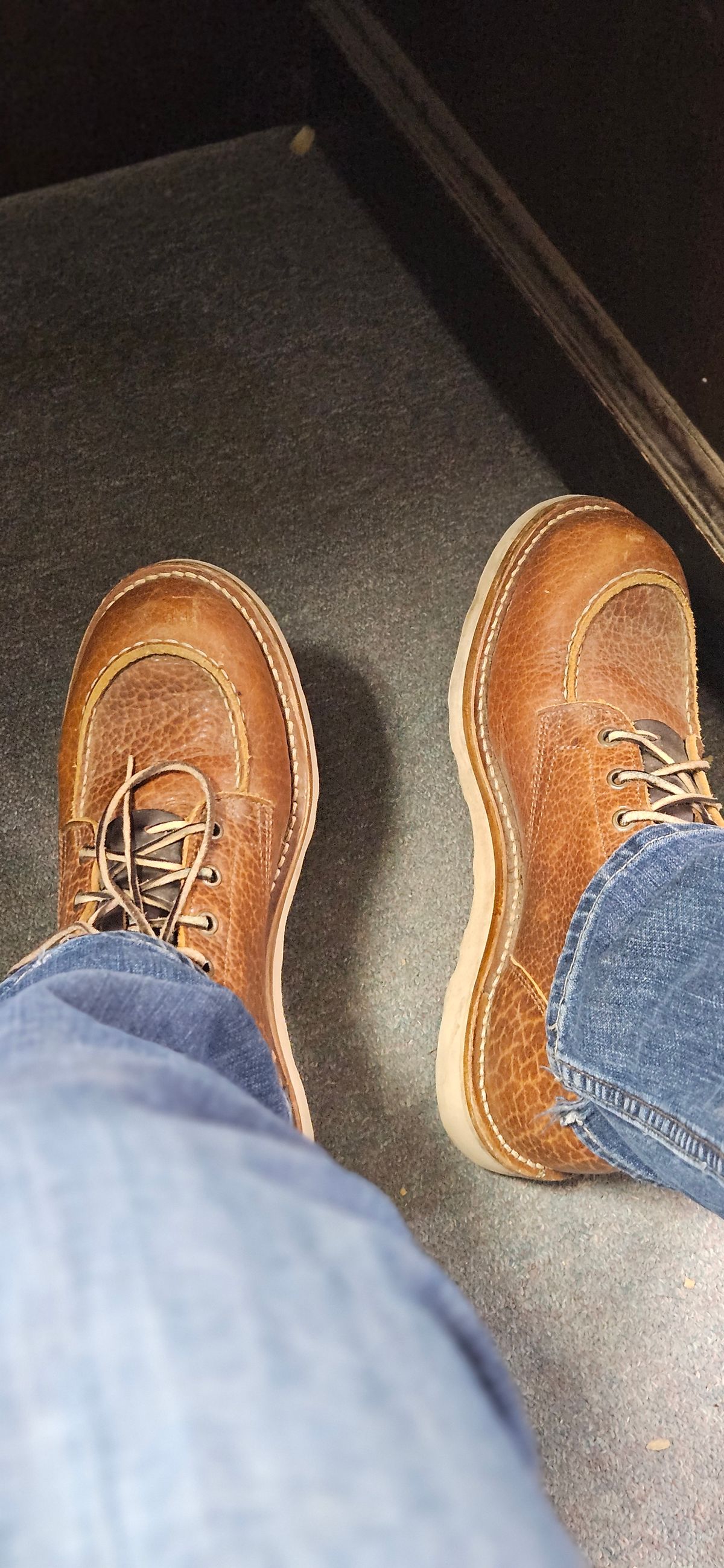 Photo by bro_moc on January 24, 2025 of the Truman Moc Toe in Cognac Shrunken Bison.