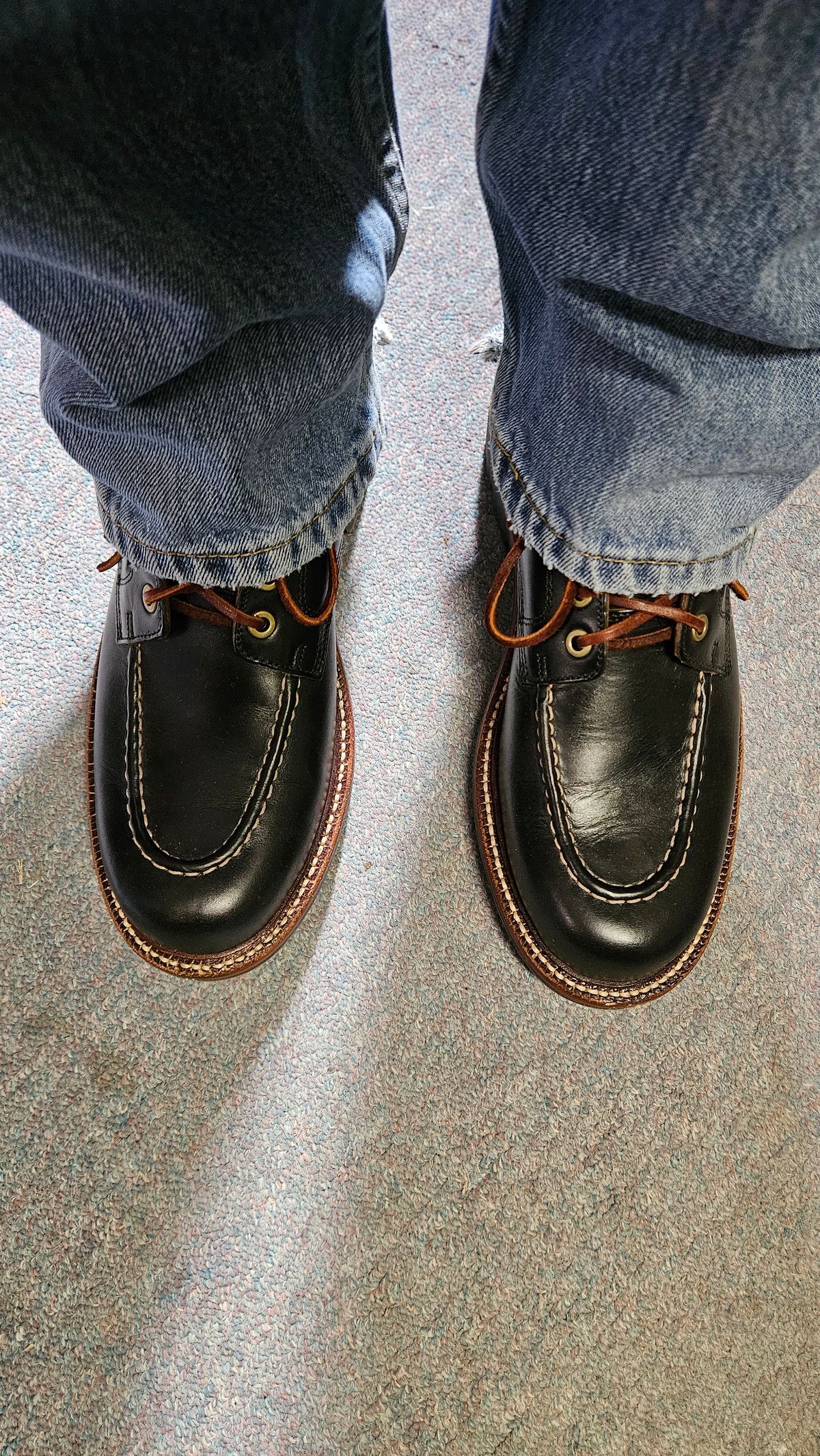 Photo by bro_moc on January 27, 2024 of the Grant Stone Brass Boot in Horween Black Chromexcel.