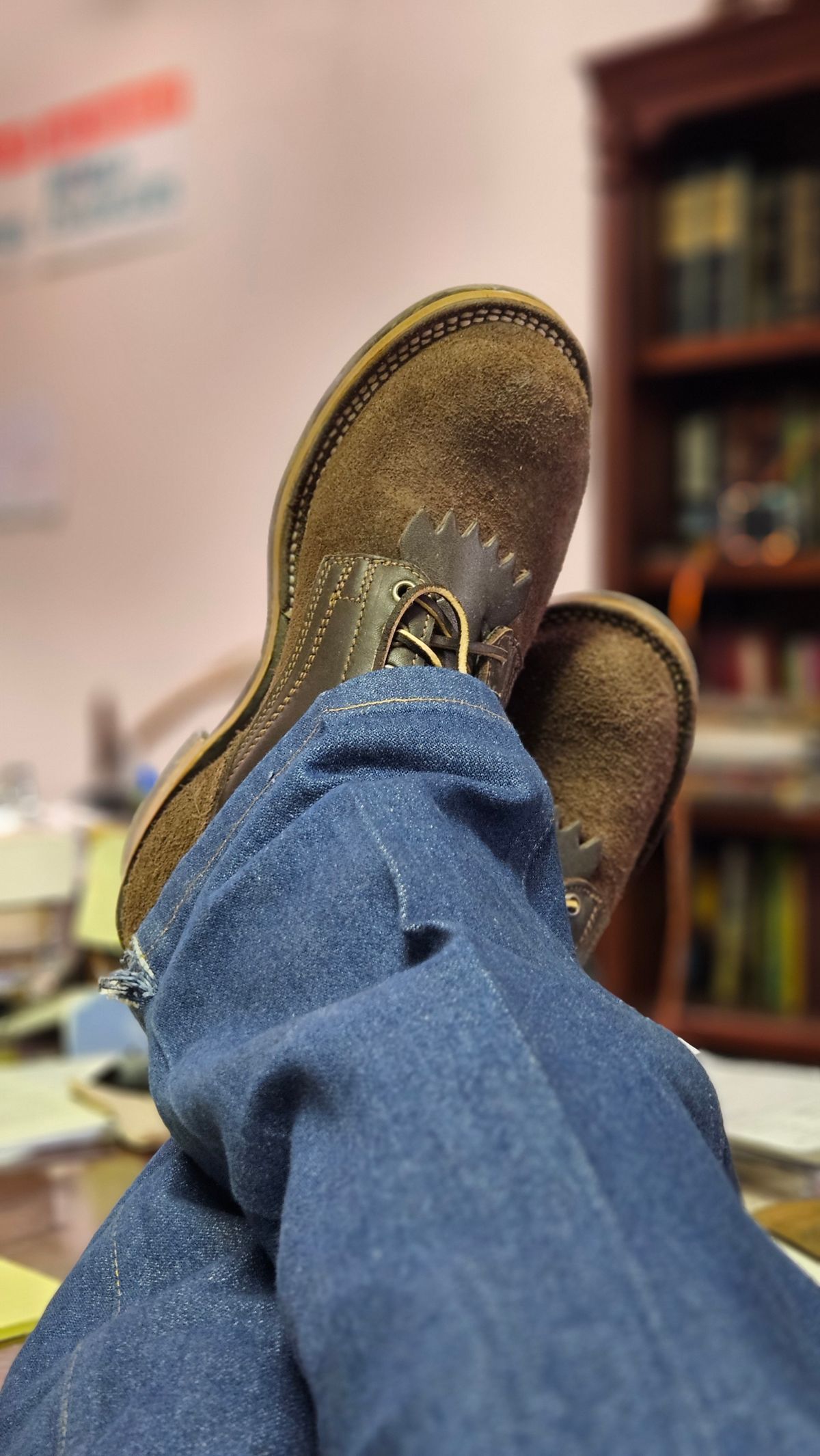Photo by bro_moc on February 26, 2024 of the Drew's Boots in Brown Roughout.