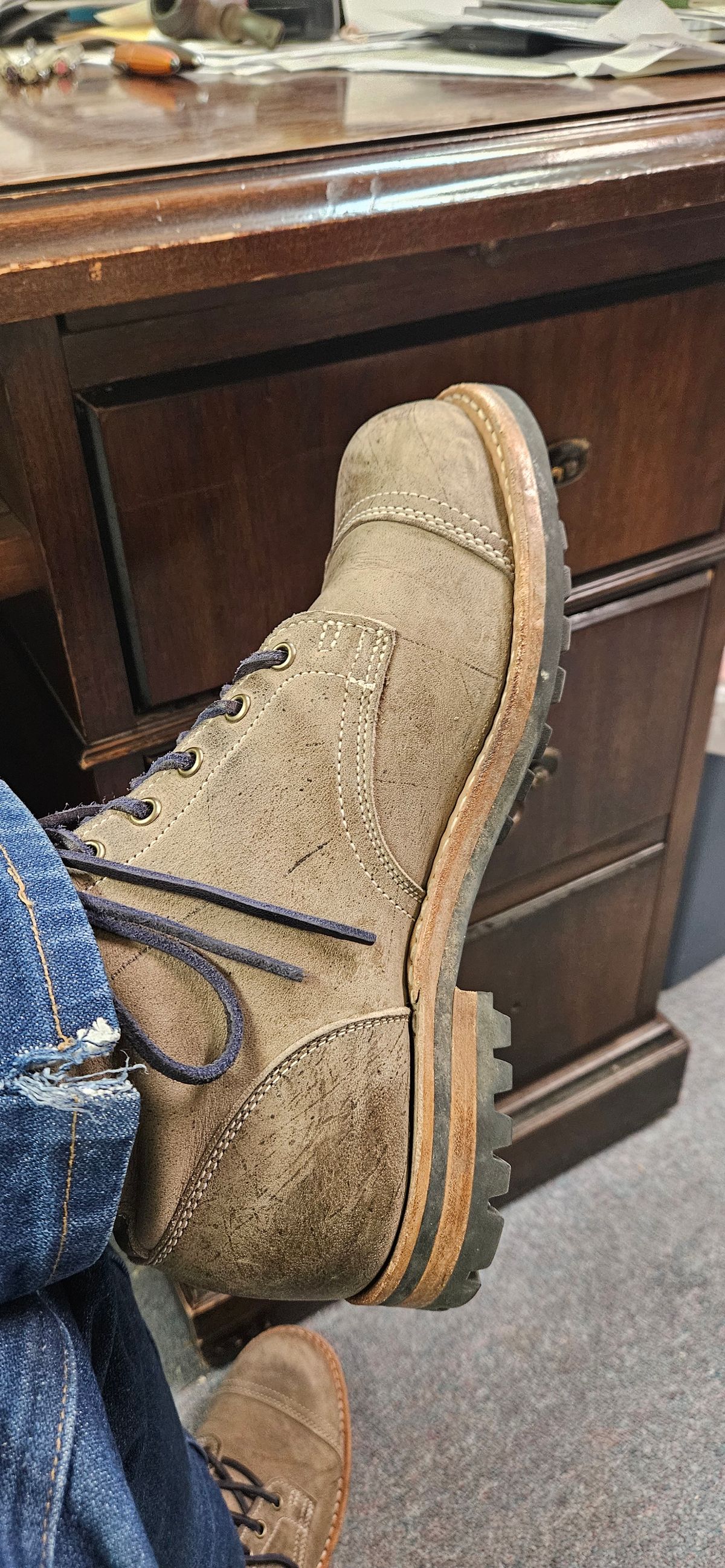 Photo by bro_moc on April 22, 2025 of the Truman Service Boot in C.F. Stead Storm Kudu.