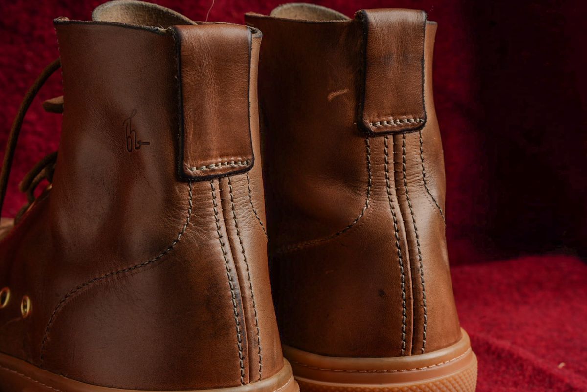 Photo by QuietRabbit on December 6, 2025 of the Bob Henderson Railtown Sneaker Boots in Horween Natural Chromexcel.