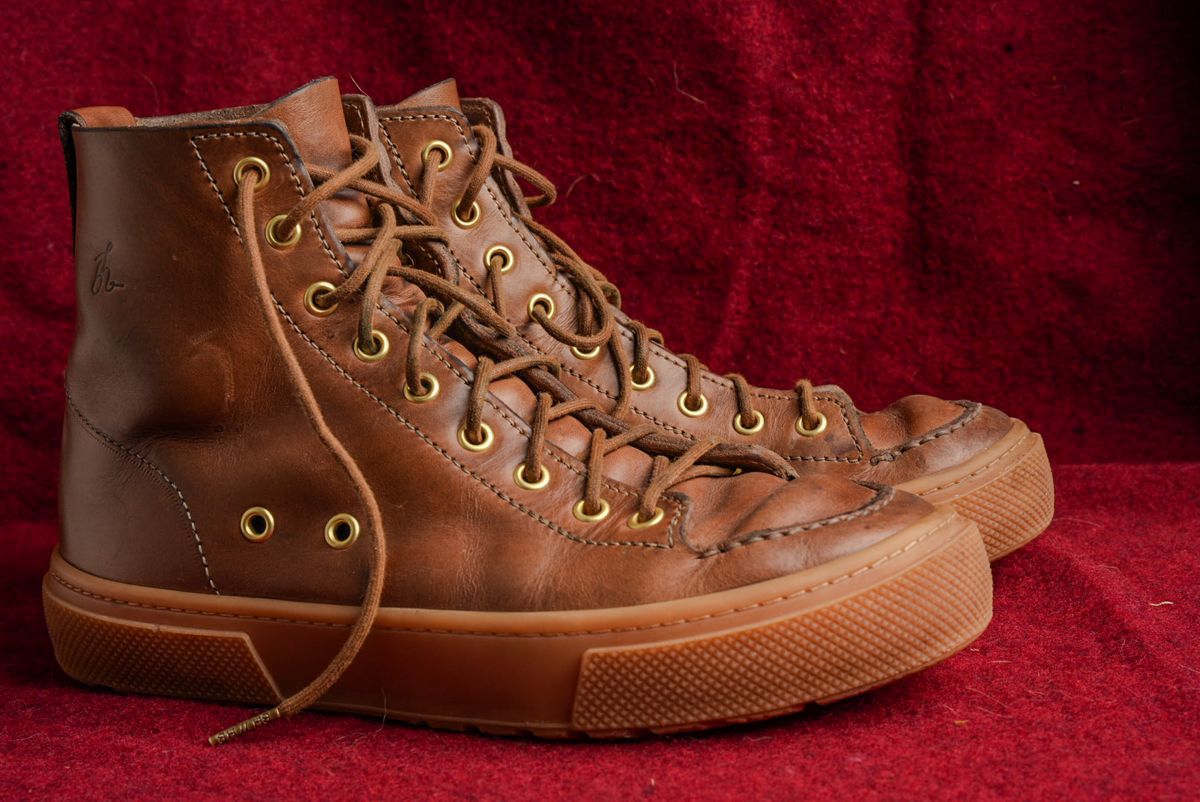 Photo by QuietRabbit on December 6, 2025 of the Bob Henderson Railtown Sneaker Boots in Horween Natural Chromexcel.