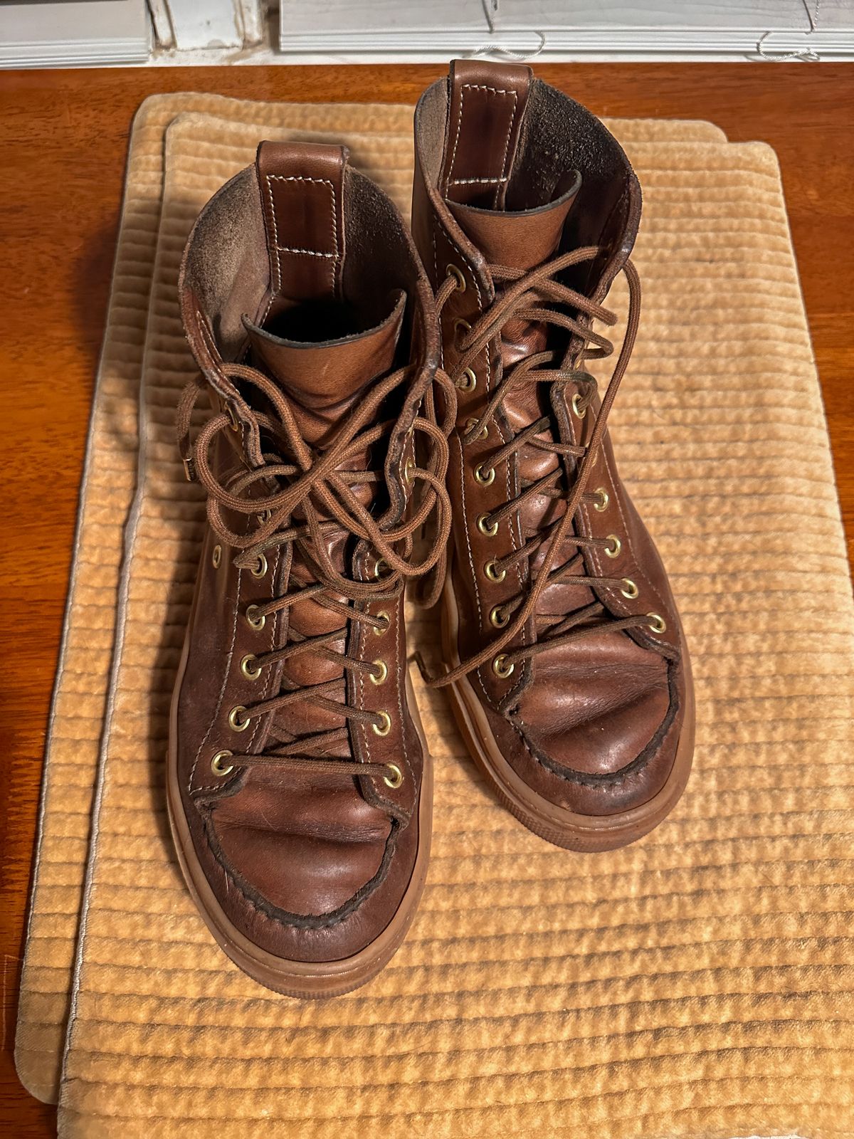 Photo by QuietRabbit on January 6, 2026 of the Bob Henderson Railtown Sneaker Boots in Horween Natural Chromexcel.