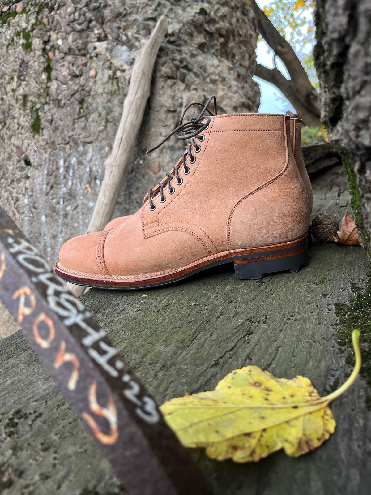 Photo by BoozeHero on November 5, 2023 of the Viberg Service Boot in Horween Natural Crust Double Cordovan.