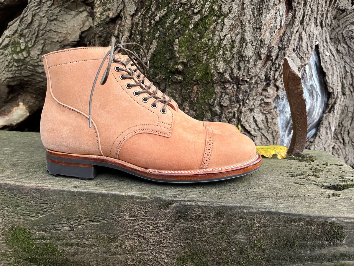 Photo by BoozeHero on November 5, 2023 of the Viberg Service Boot in Horween Natural Crust Double Cordovan.