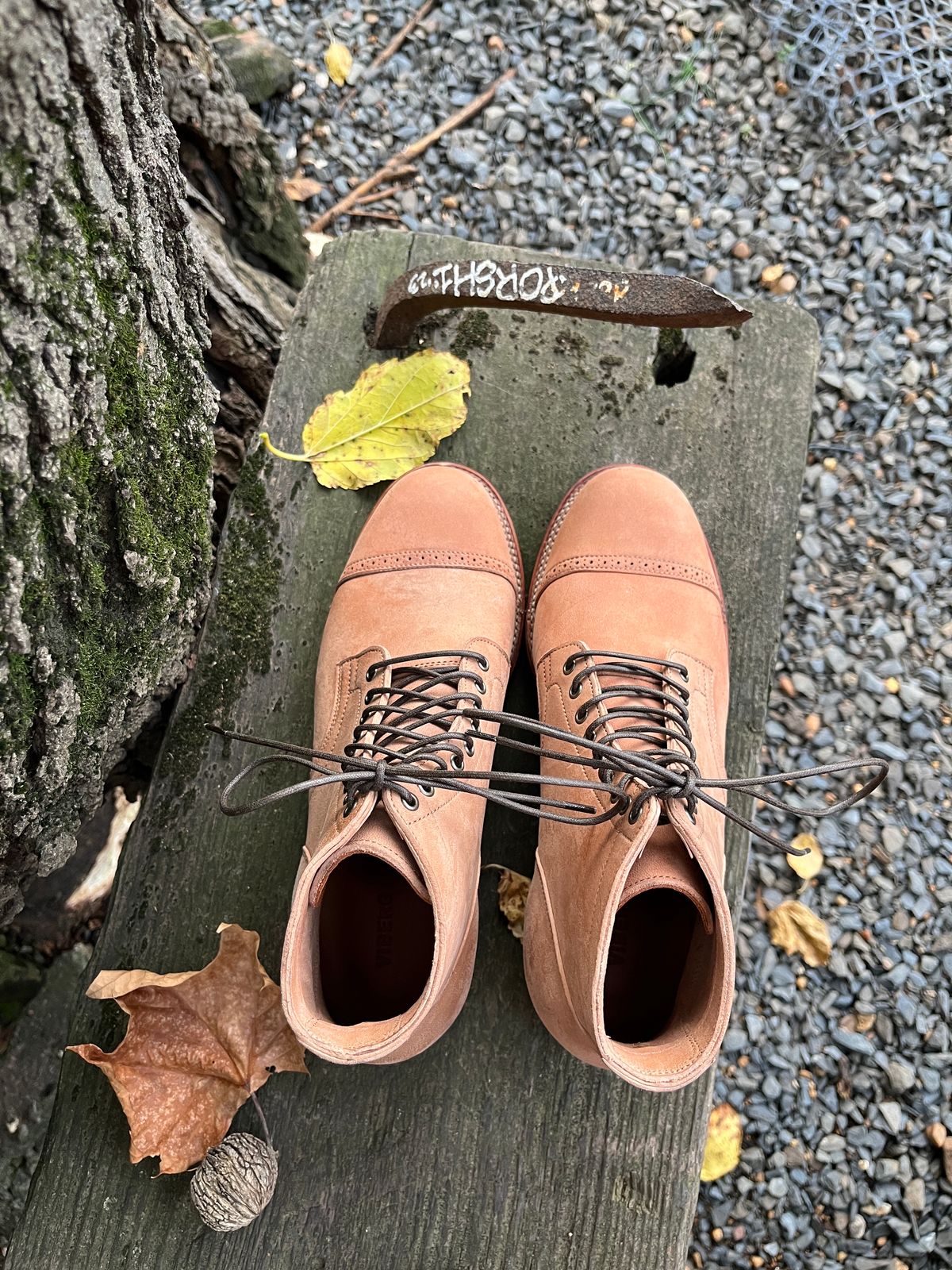 Photo by BoozeHero on November 5, 2023 of the Viberg Service Boot in Horween Natural Crust Double Cordovan.
