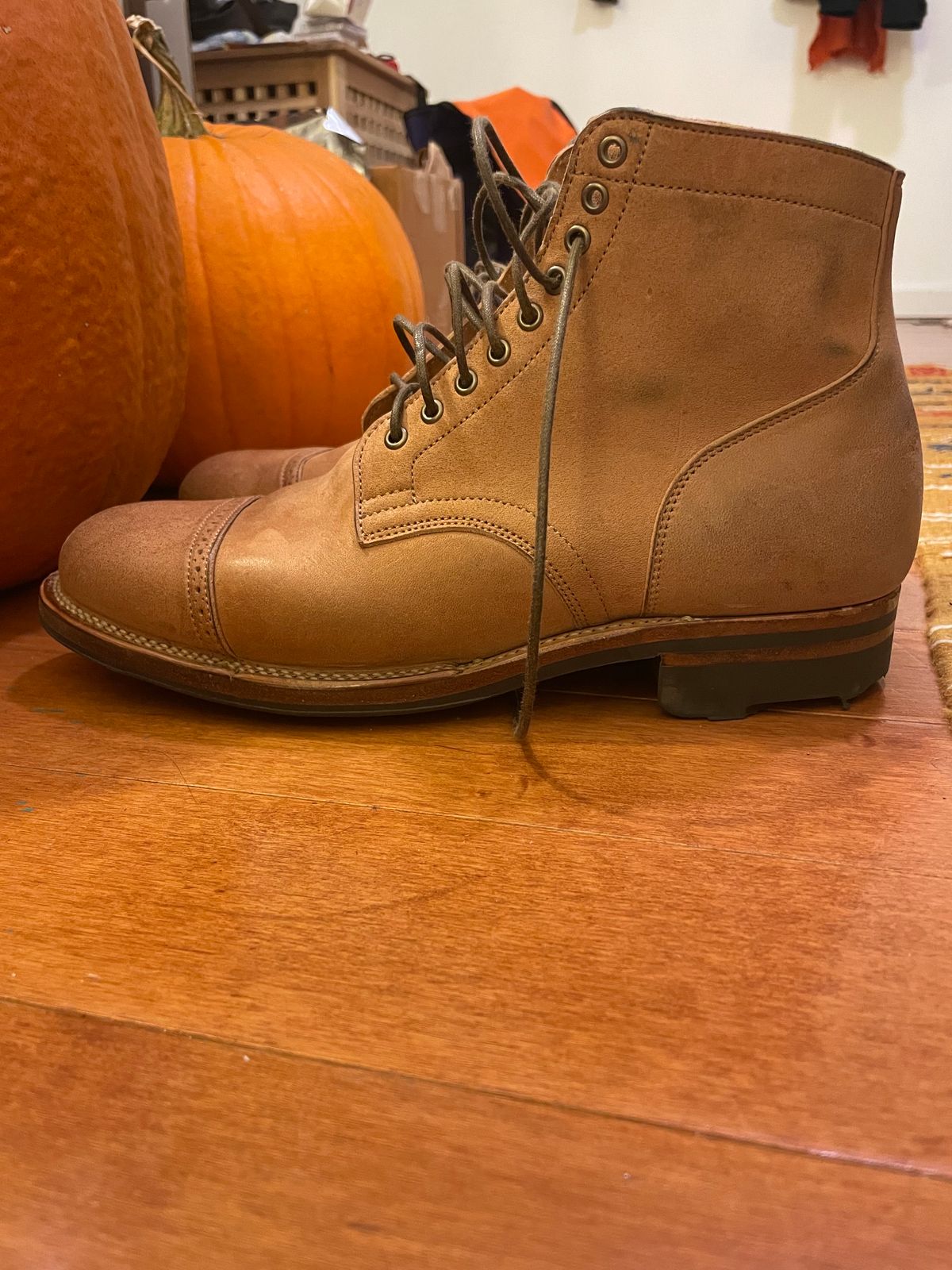 Photo by BoozeHero on December 6, 2023 of the Viberg Service Boot in Horween Natural Crust Double Cordovan.