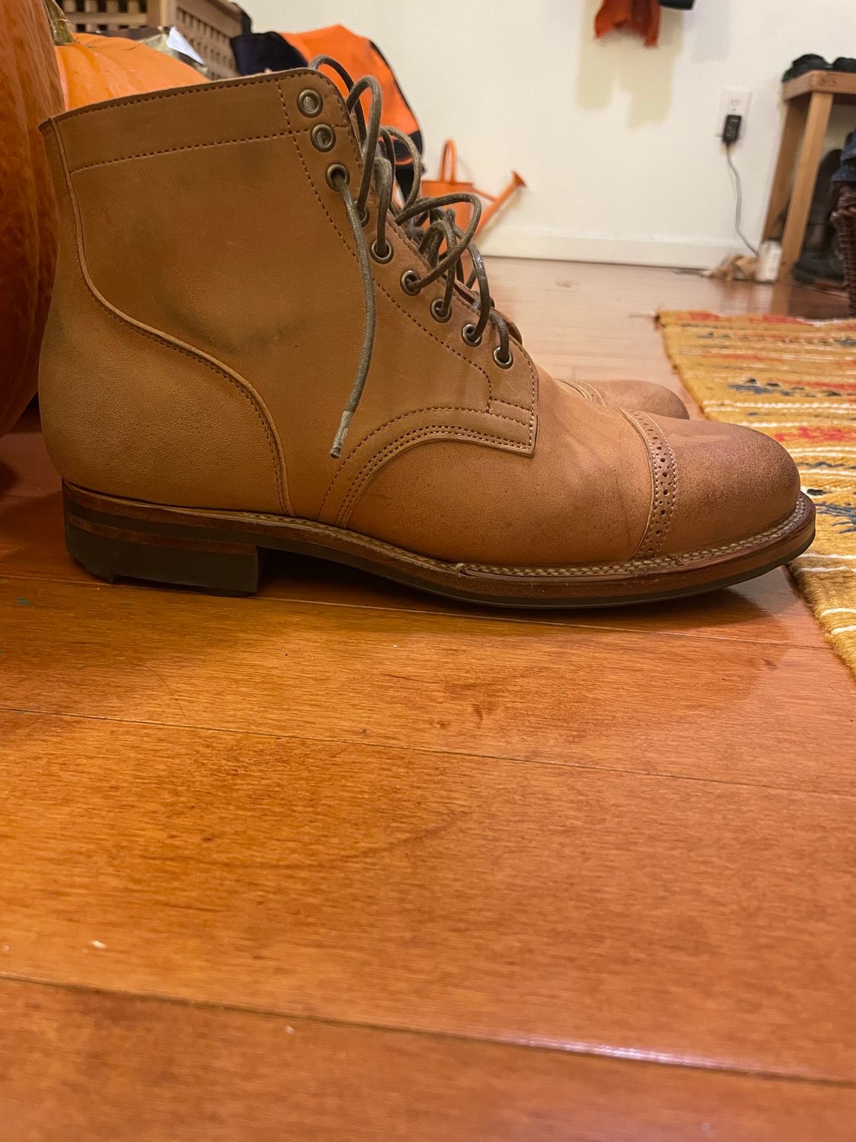 Photo by BoozeHero on December 6, 2023 of the Viberg Service Boot in Horween Natural Crust Double Cordovan.