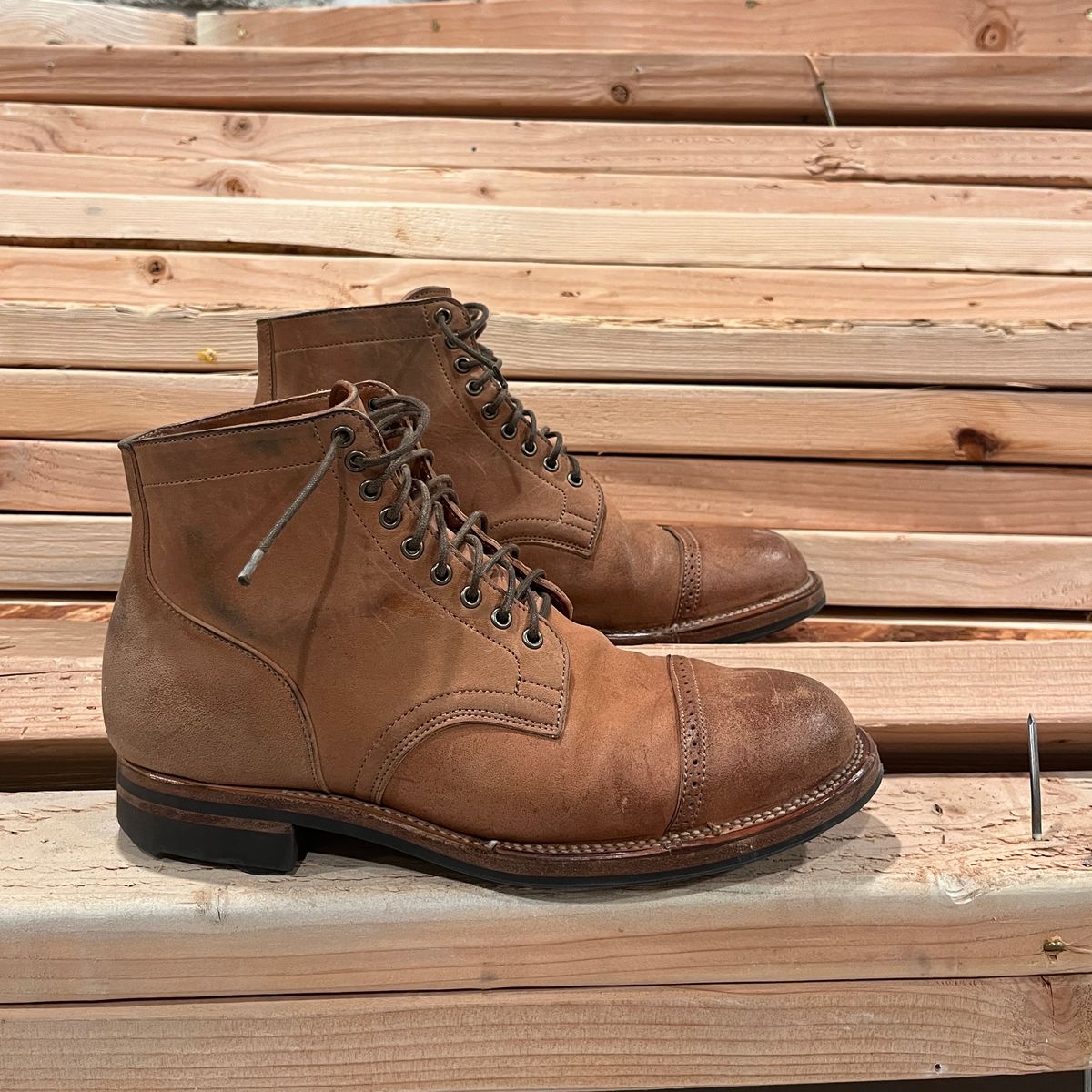 Photo by BoozeHero on January 6, 2024 of the Viberg Service Boot in Horween Natural Crust Double Cordovan.