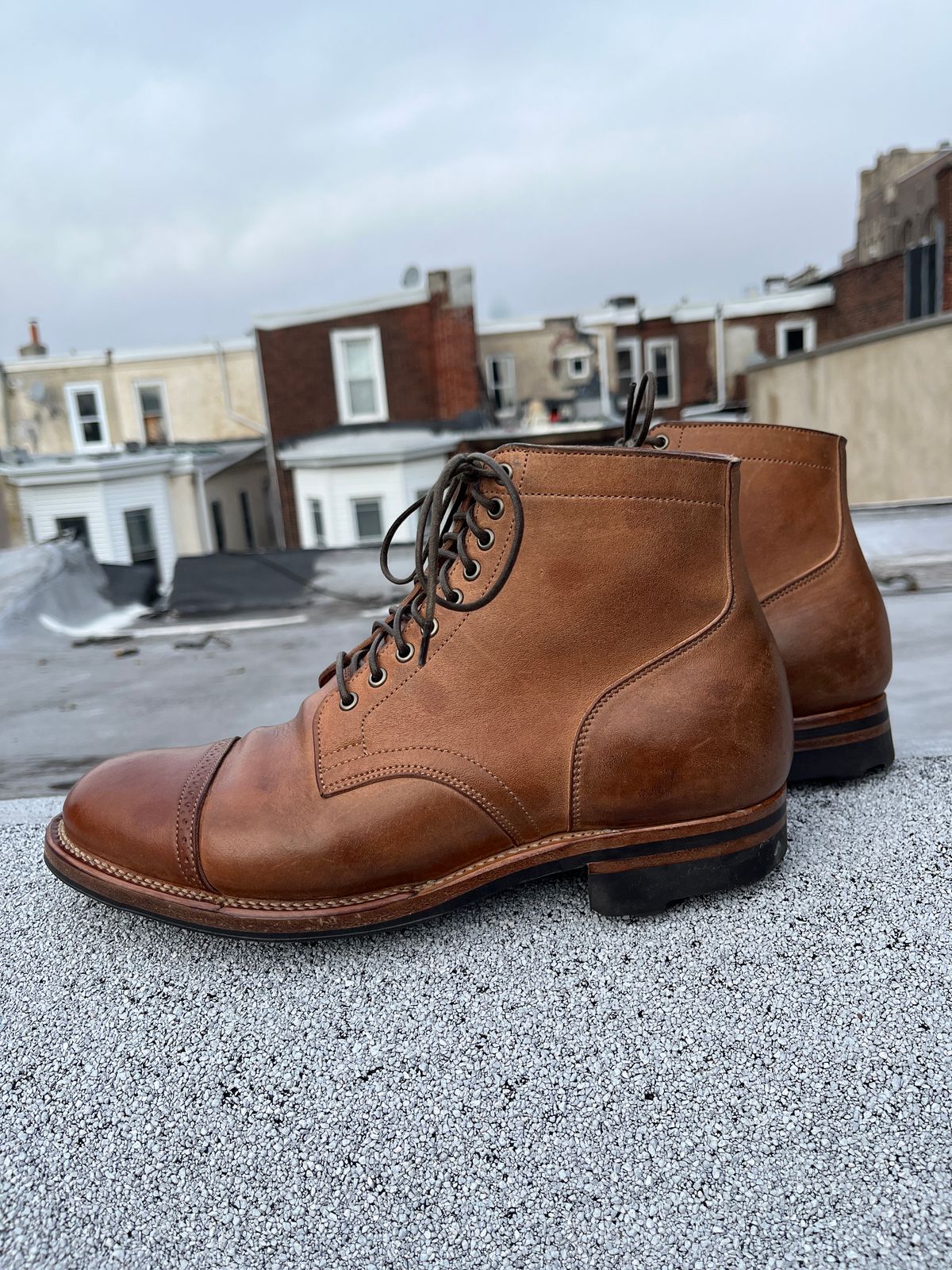 Photo by BoozeHero on February 1, 2024 of the Viberg Service Boot in Horween Natural Crust Double Cordovan.