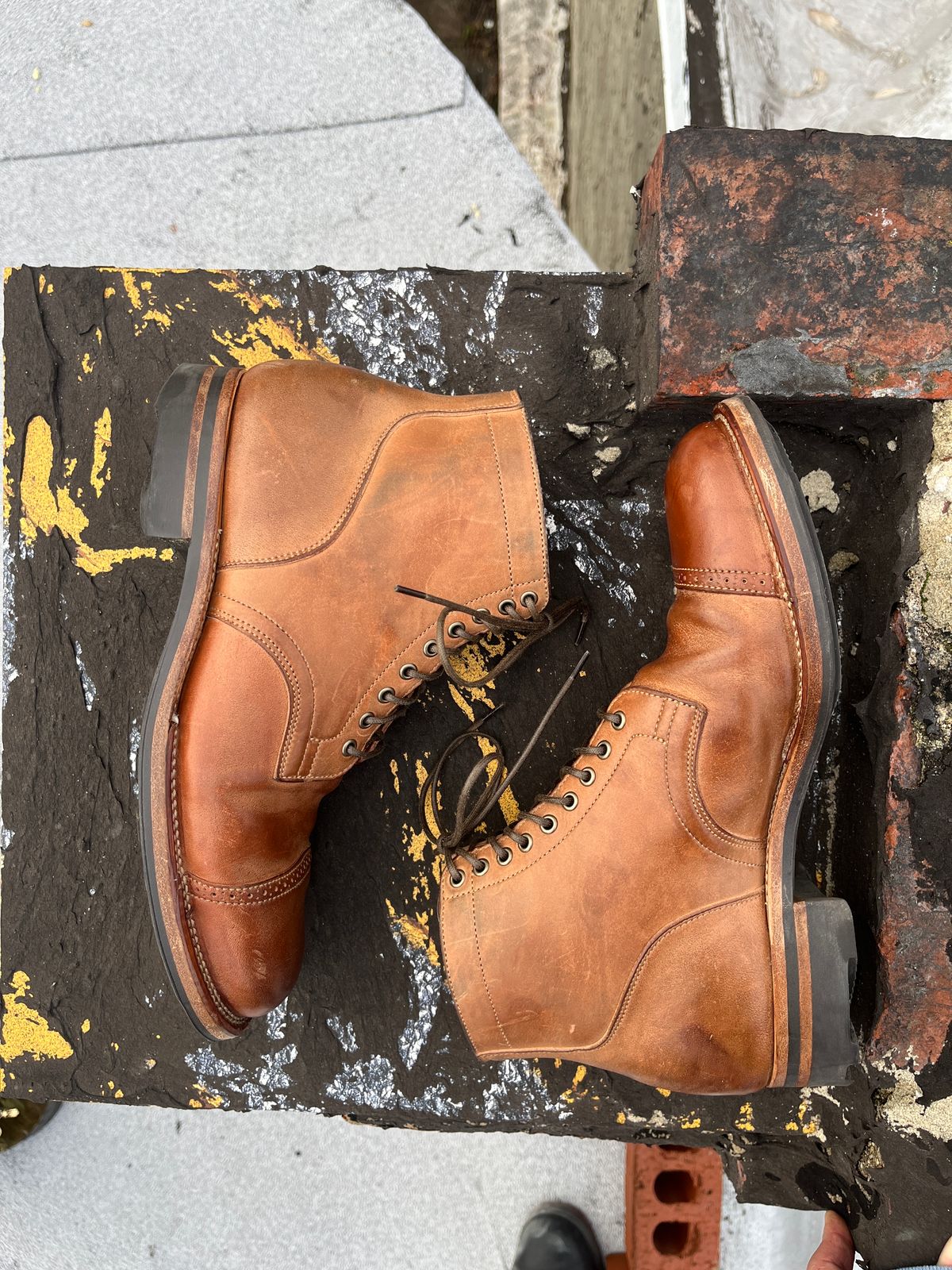 Photo by BoozeHero on February 1, 2024 of the Viberg Service Boot in Horween Natural Crust Double Cordovan.