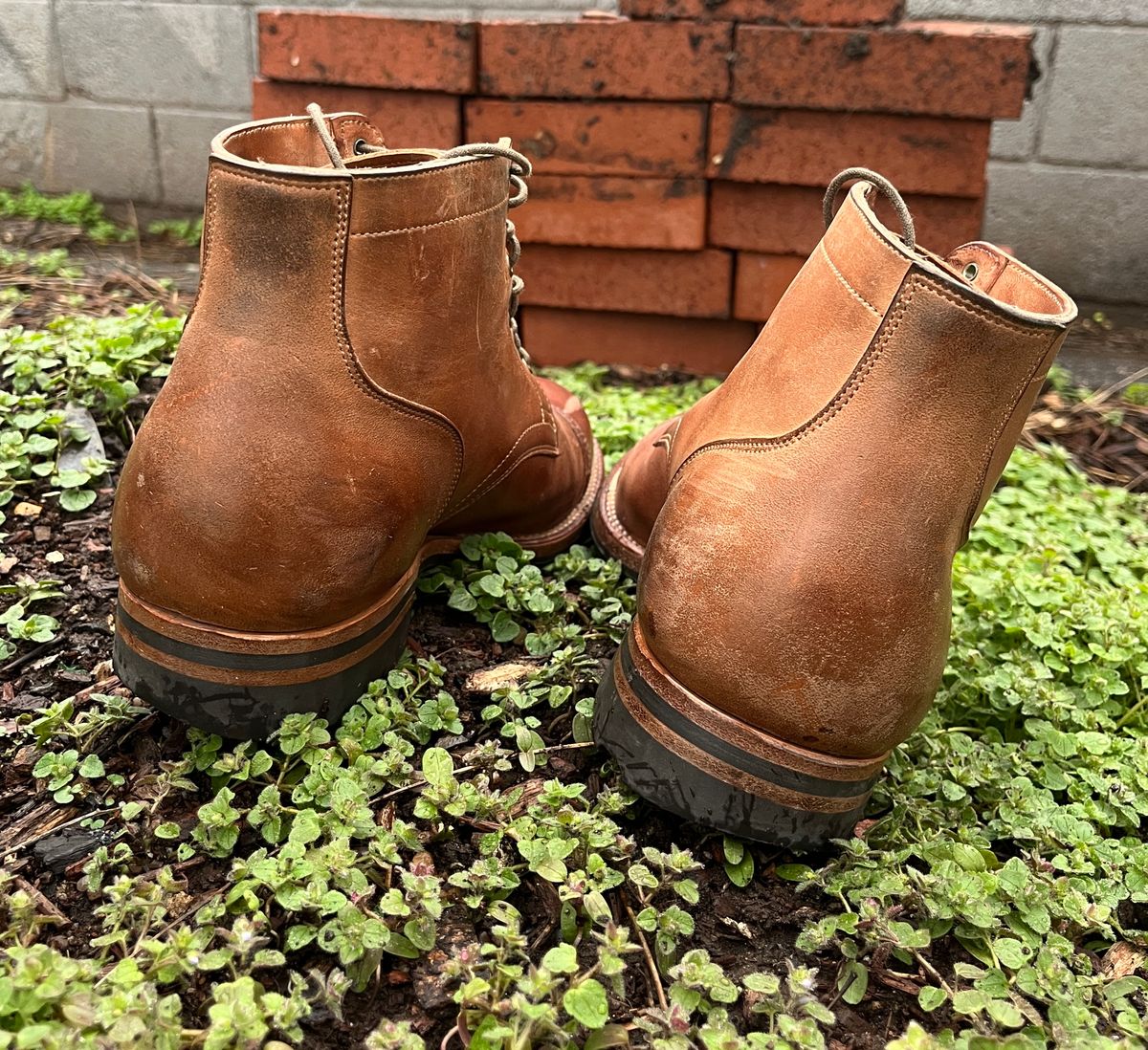 Photo by BoozeHero on March 5, 2024 of the Viberg Service Boot in Horween Natural Crust Double Cordovan.