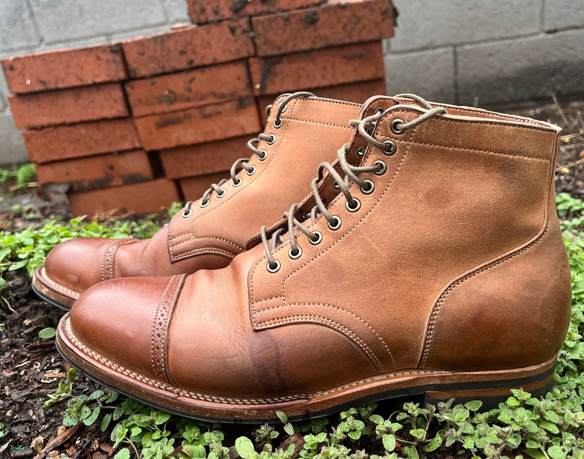 Photo by BoozeHero on March 5, 2024 of the Viberg Service Boot in Horween Natural Crust Double Cordovan.