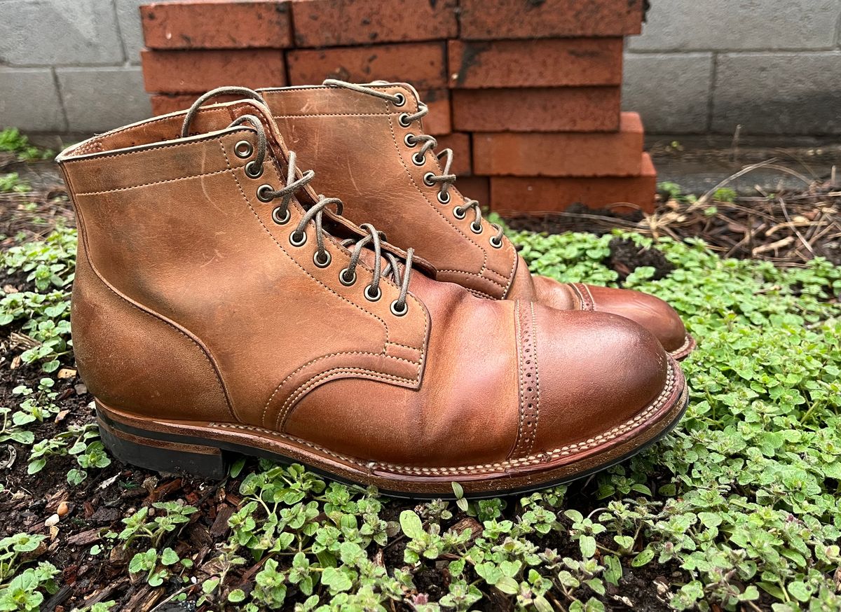 Photo by BoozeHero on March 5, 2024 of the Viberg Service Boot in Horween Natural Crust Double Cordovan.