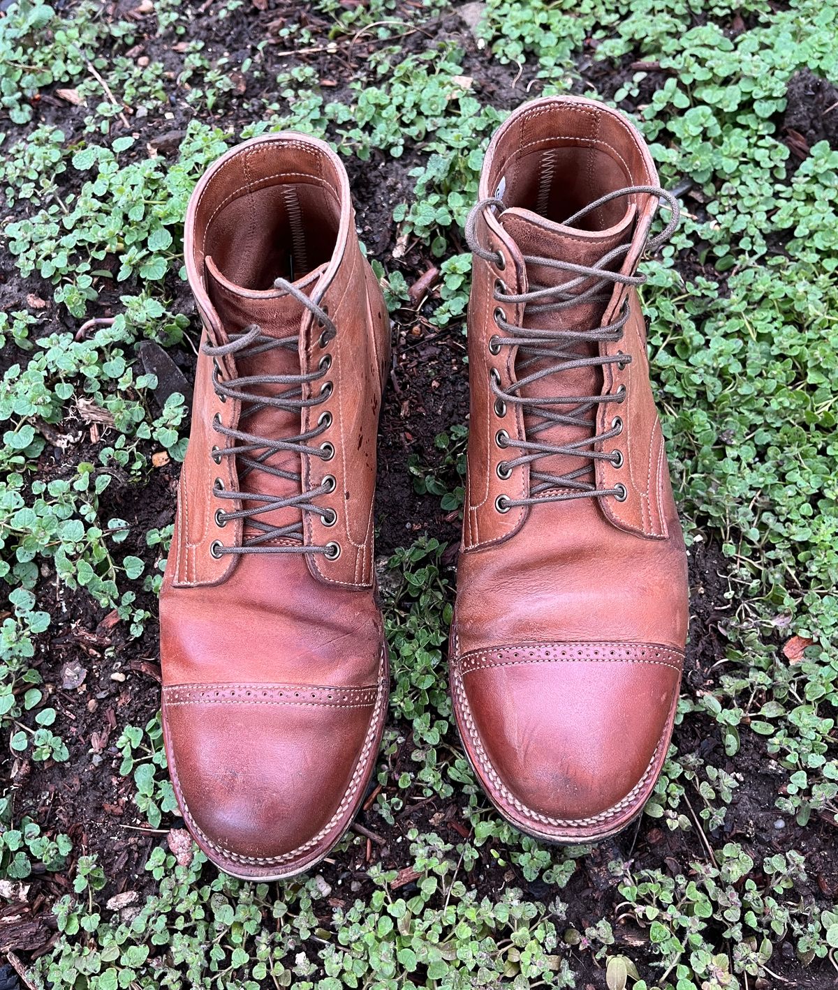 Photo by BoozeHero on March 5, 2024 of the Viberg Service Boot in Horween Natural Crust Double Cordovan.