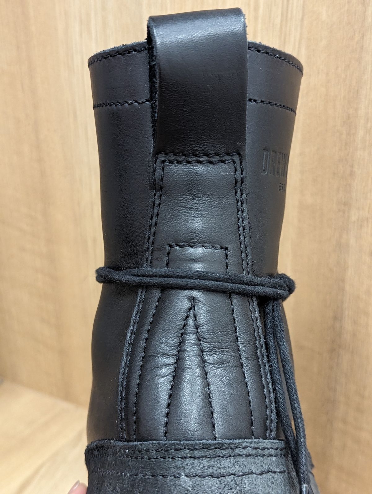Photo by User1 on March 16, 2024 of the Drew's Boots 8-Inch Logger in Black Smooth & Black Roughout.