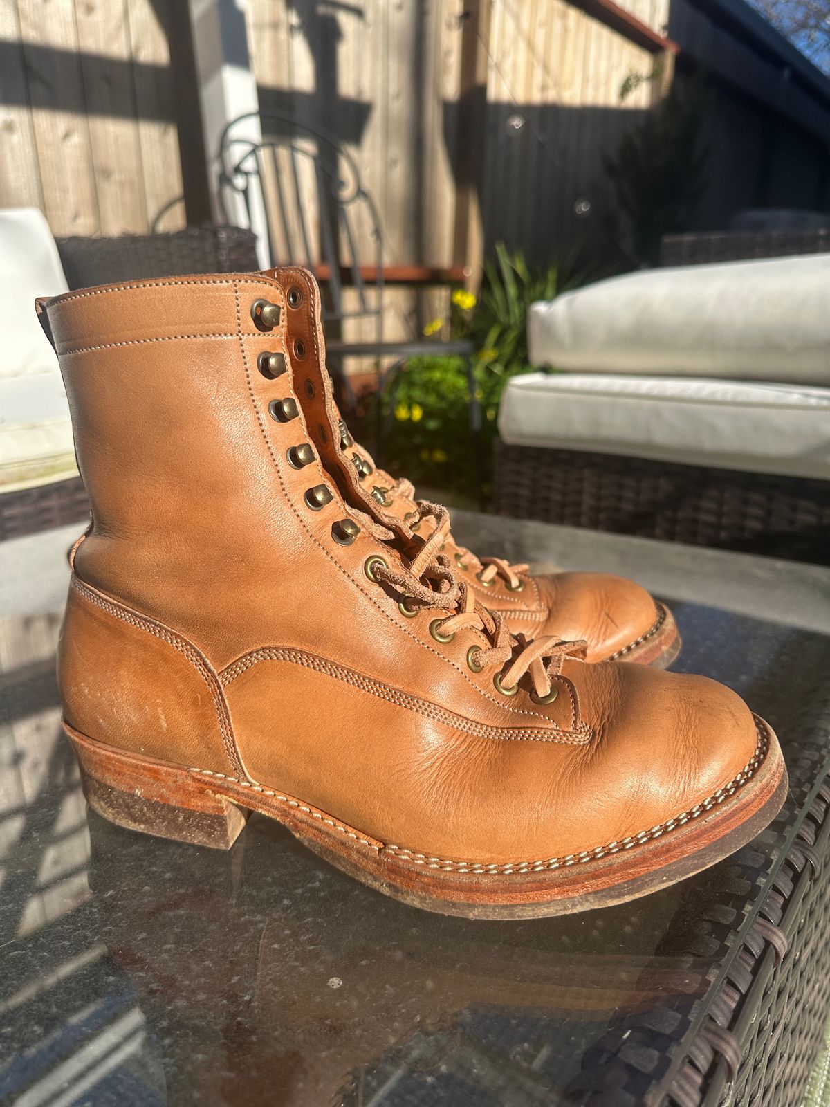 Photo by sweetchippies on January 5, 2024 of the Onderhoud LCV01 Lineman Boot in Wickett & Craig Russet Traditional Harness.