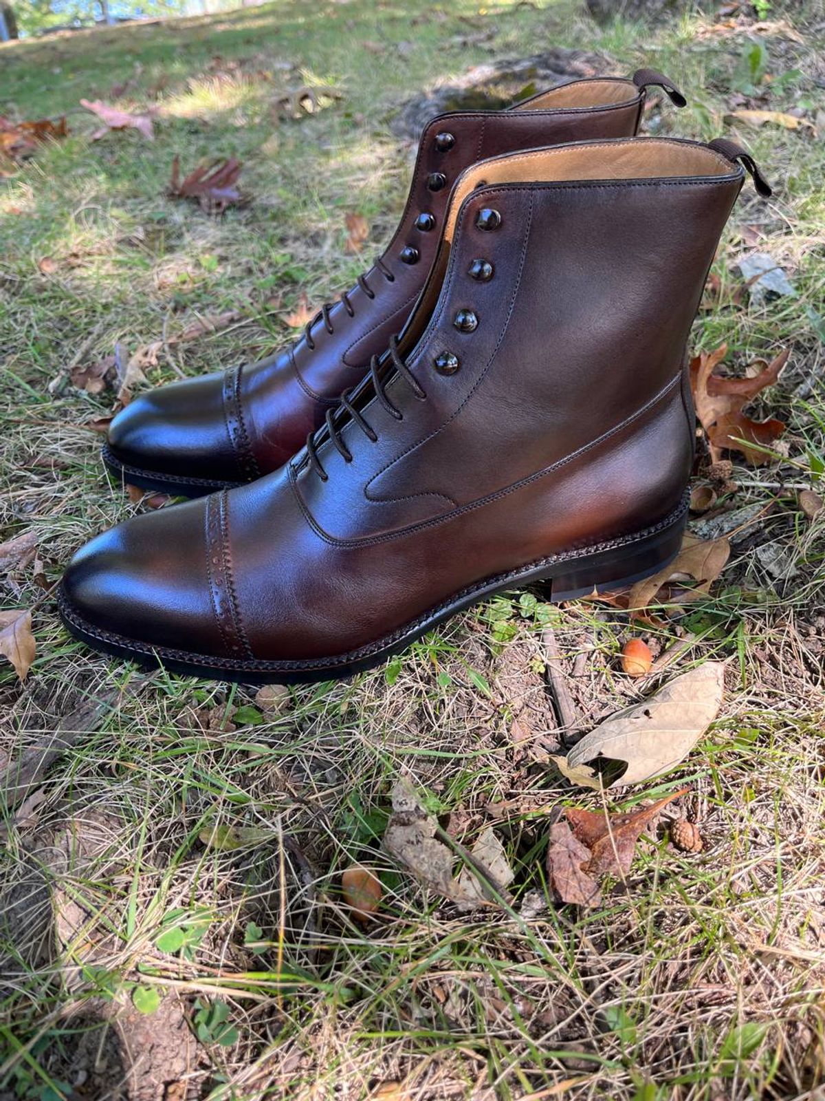 Photo by bars_grover23 on October 2, 2023 of the Beckett Simonon Elliot Balmoral Boots in Gruppo Mastrotto Brown Full-Grain Calfskin.