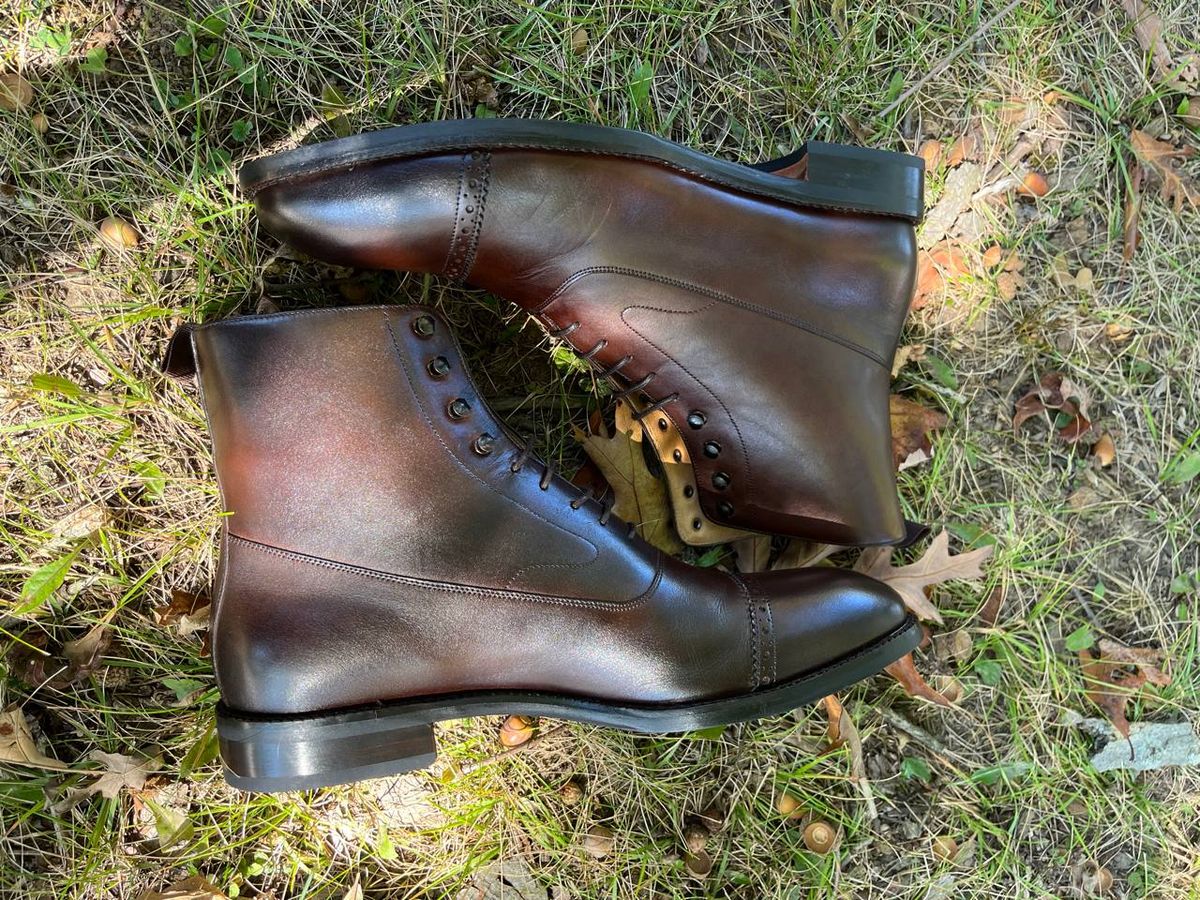 Photo by bars_grover23 on October 2, 2023 of the Beckett Simonon Elliot Balmoral Boots in Gruppo Mastrotto Brown Full-Grain Calfskin.