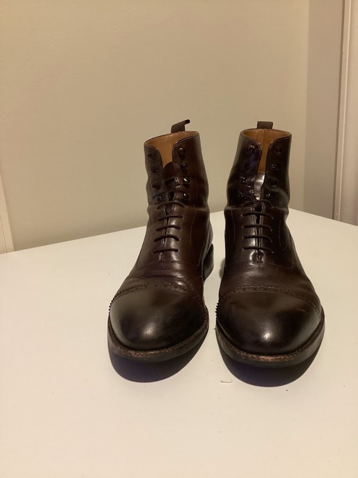 Photo by bars_grover23 on December 6, 2023 of the Beckett Simonon Elliot Balmoral Boots in Gruppo Mastrotto Brown Full-Grain Calfskin.