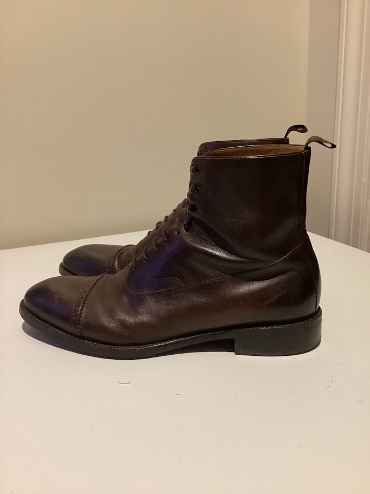 Photo by bars_grover23 on December 6, 2023 of the Beckett Simonon Elliot Balmoral Boots in Gruppo Mastrotto Brown Full-Grain Calfskin.