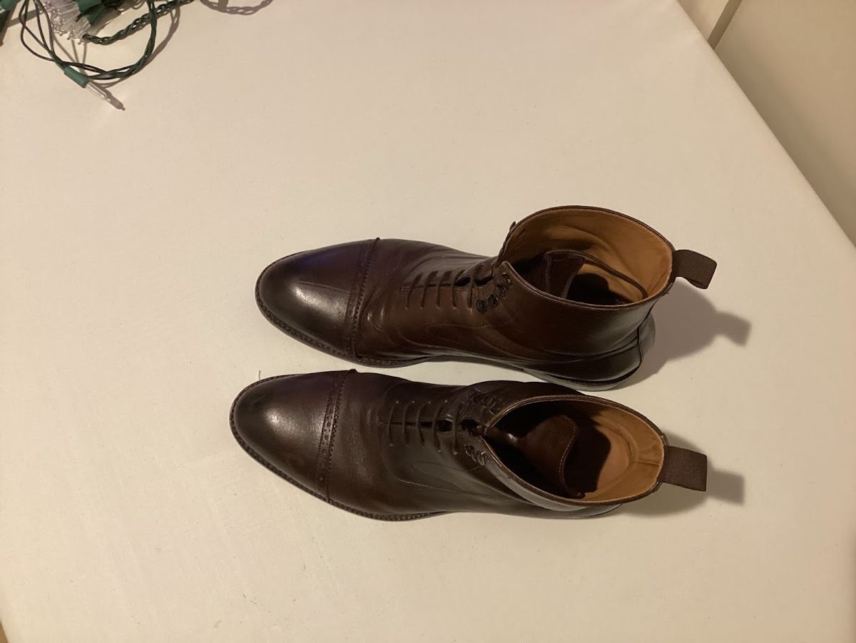 Photo by bars_grover23 on December 6, 2023 of the Beckett Simonon Elliot Balmoral Boots in Gruppo Mastrotto Brown Full-Grain Calfskin.
