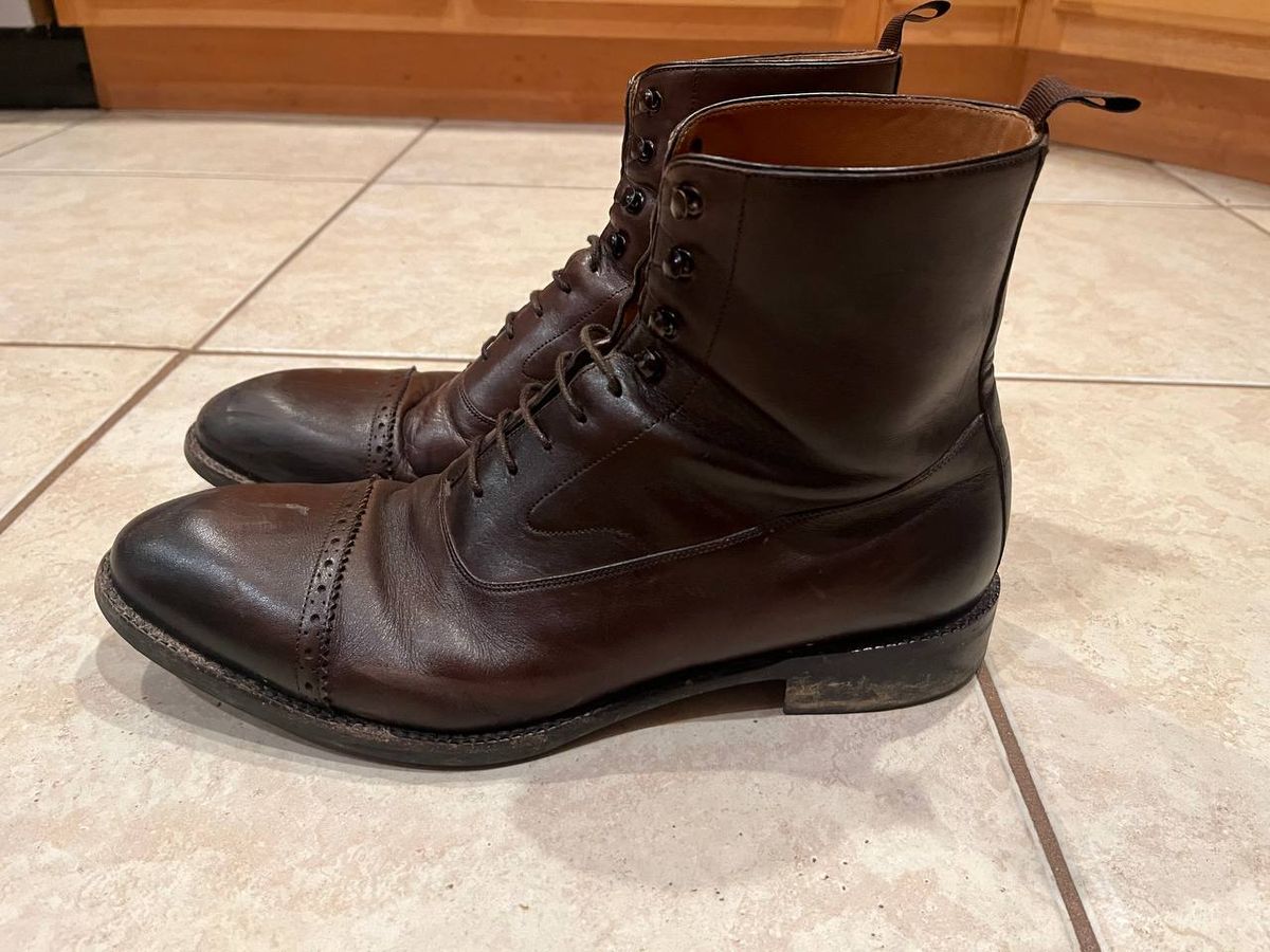 Photo by bars_grover23 on January 6, 2024 of the Beckett Simonon Elliot Balmoral Boots in Gruppo Mastrotto Brown Full-Grain Calfskin.