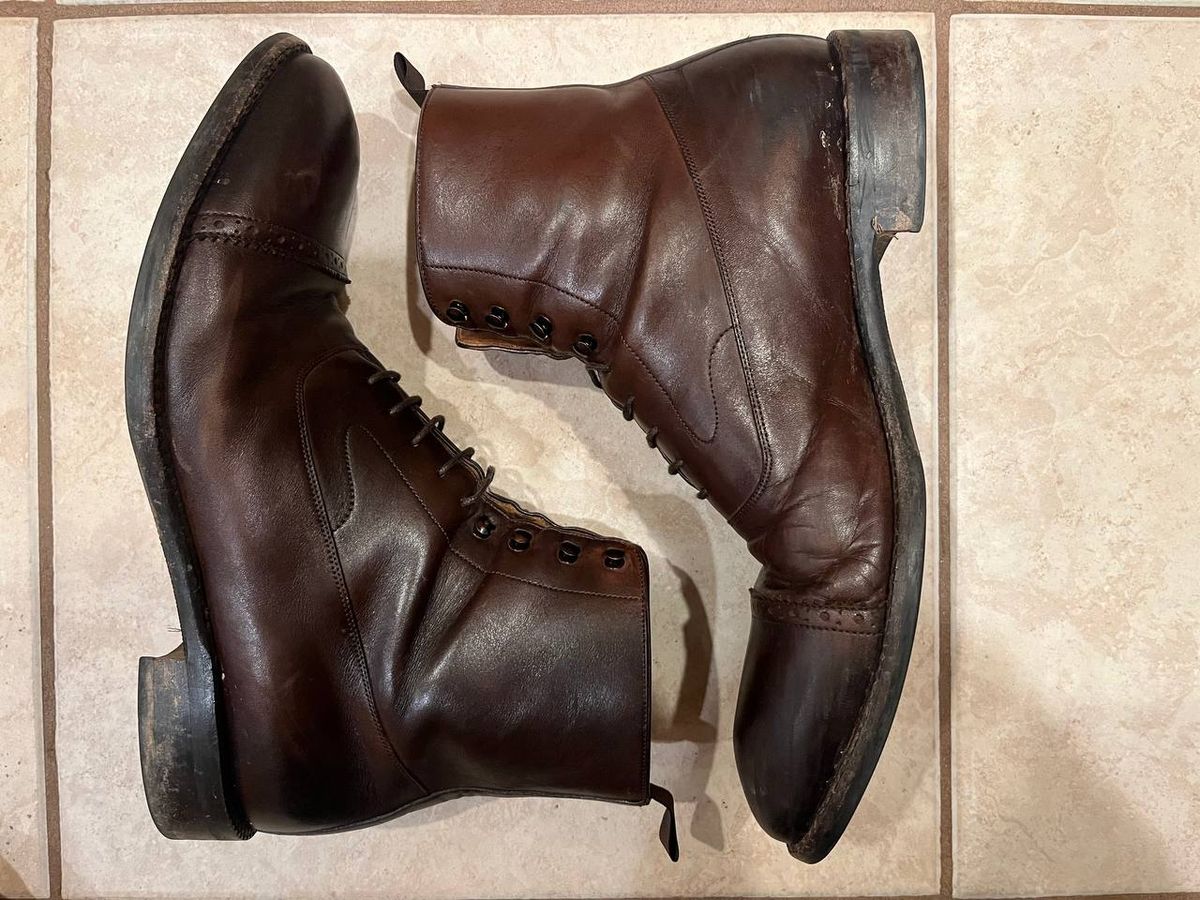 Photo by bars_grover23 on January 6, 2024 of the Beckett Simonon Elliot Balmoral Boots in Gruppo Mastrotto Brown Full-Grain Calfskin.