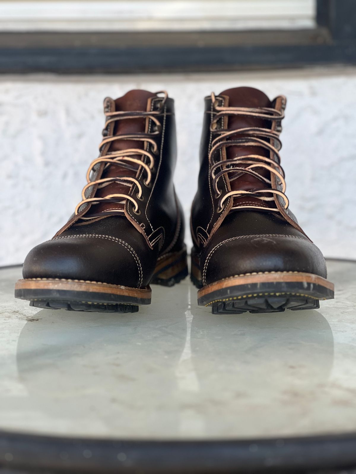 Photo by dandandan on March 2, 2025 of the Truman Cap Toe Boot in Horween Java Waxed Flesh.